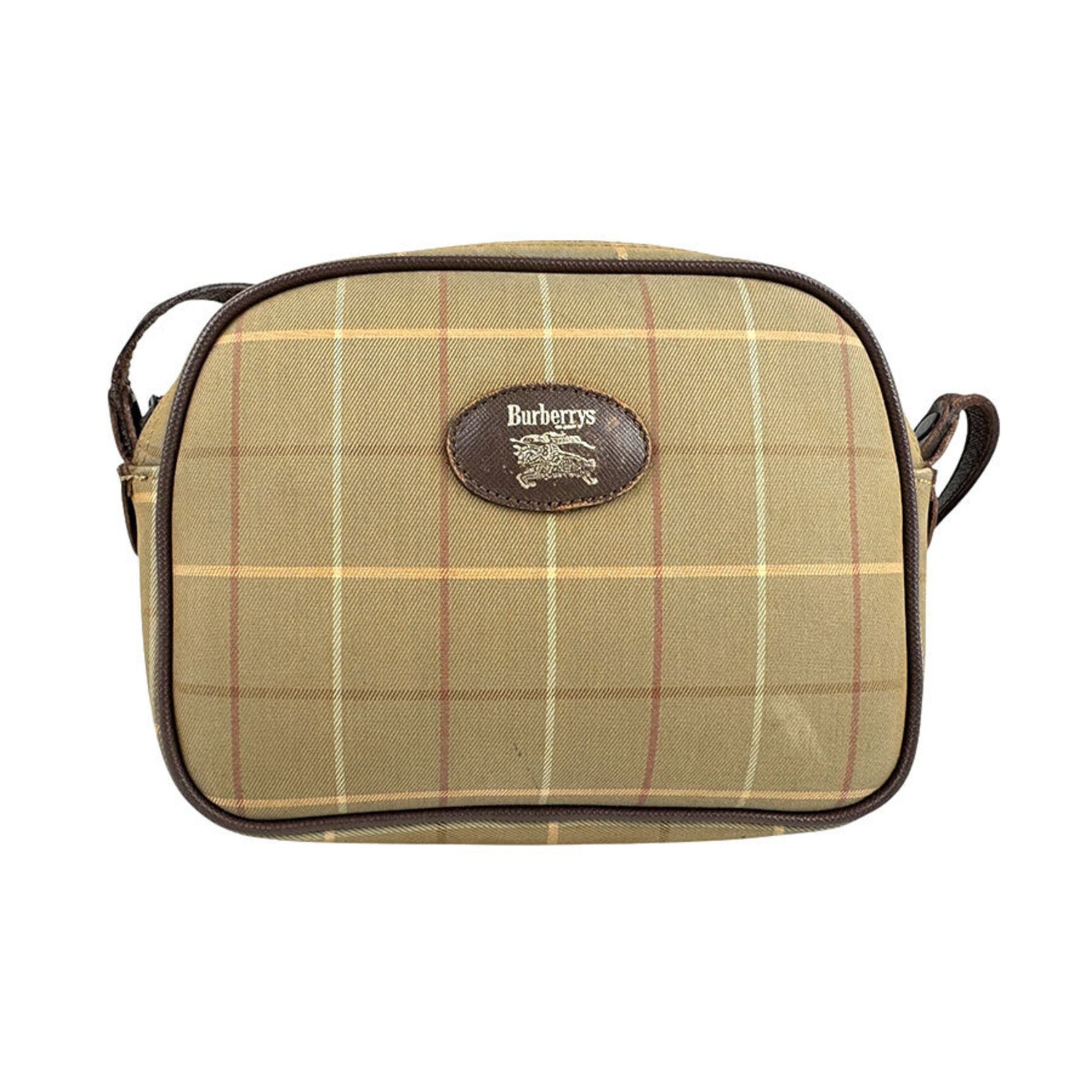 Burberrys Shoulder Bag Canvas Leather Khaki Beige Brown