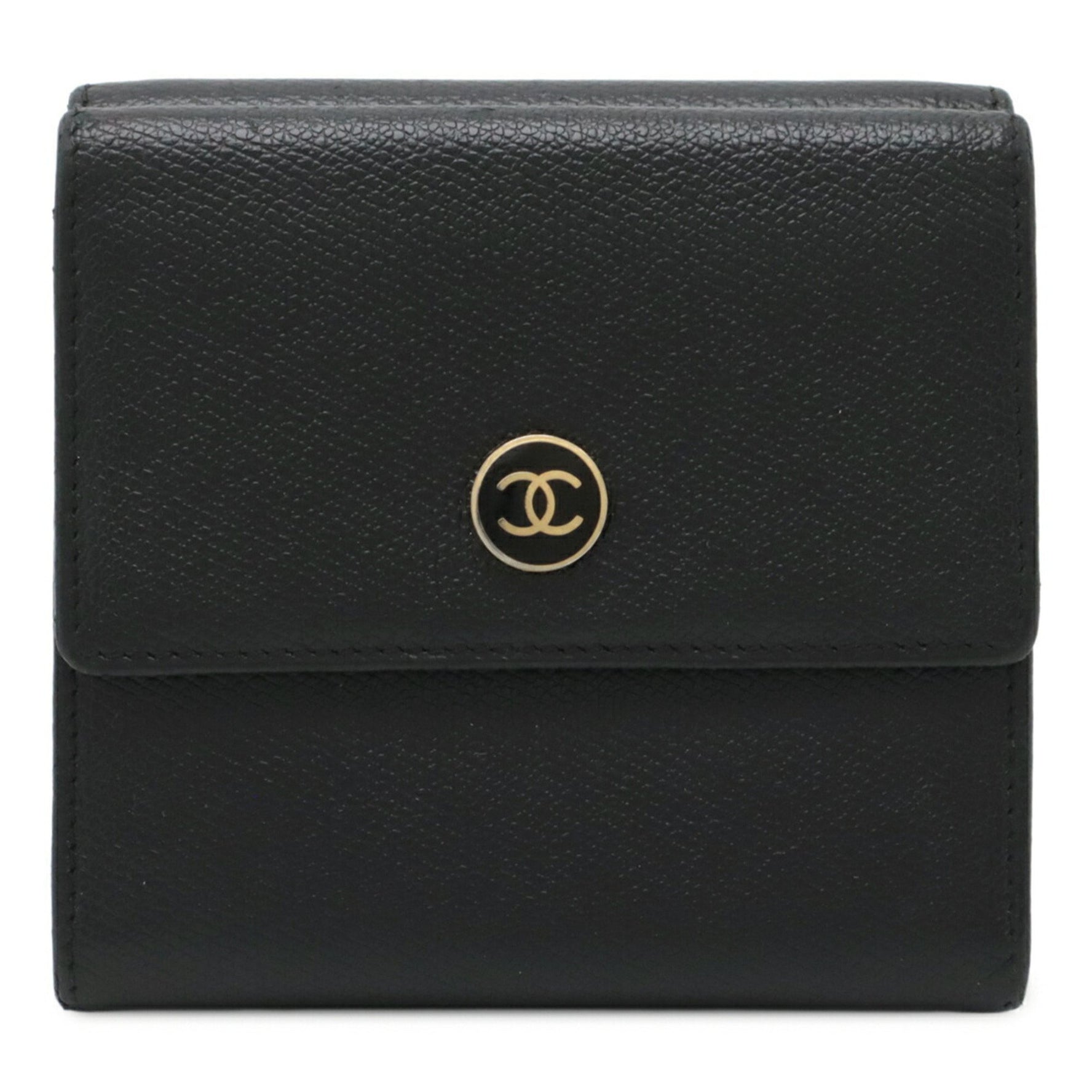 CHANEL Coco Button Tri-fold W Wallet Double Leather