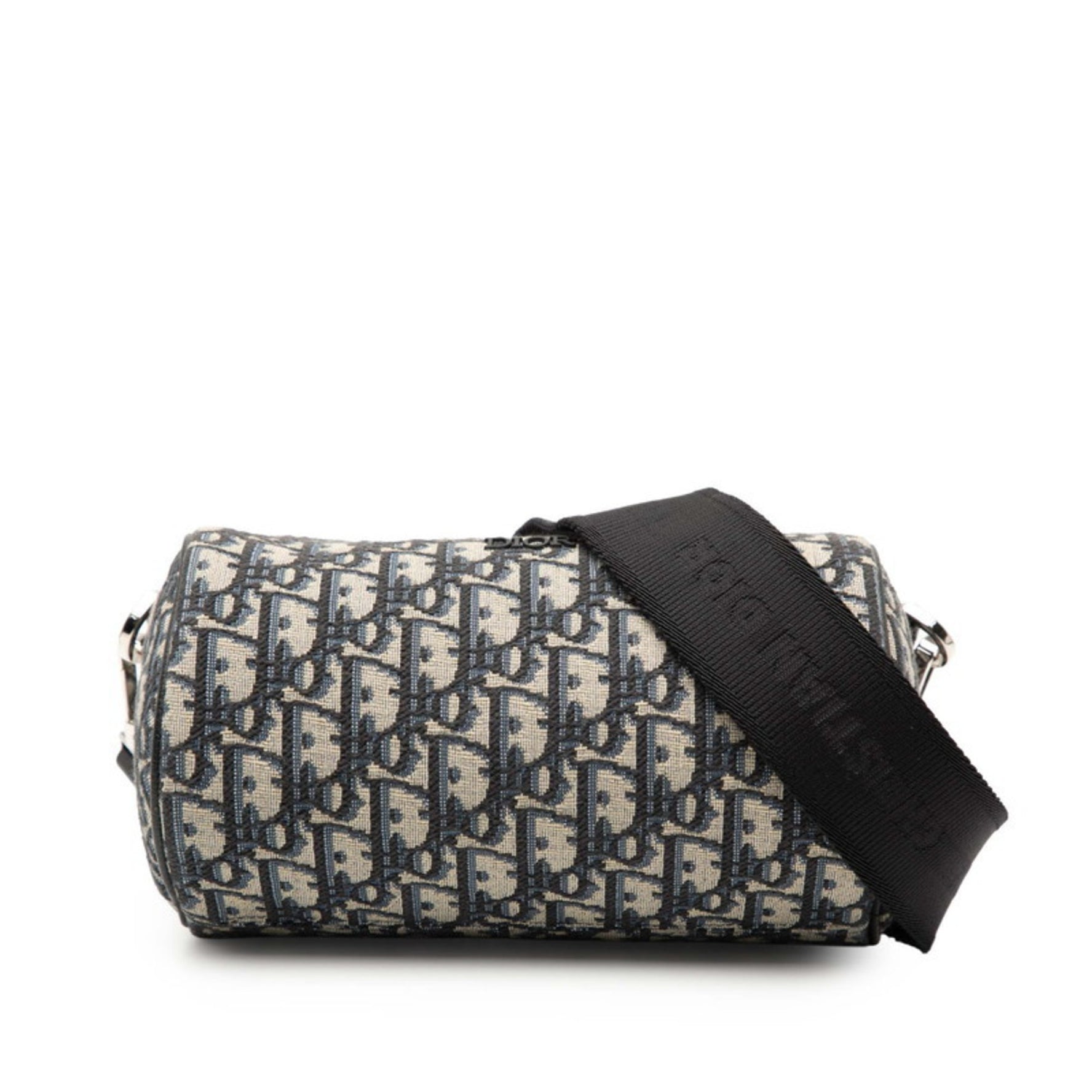 Christian Dior Dior Oblique Roller Shoulder Bag Navy Beige Canvas Leather