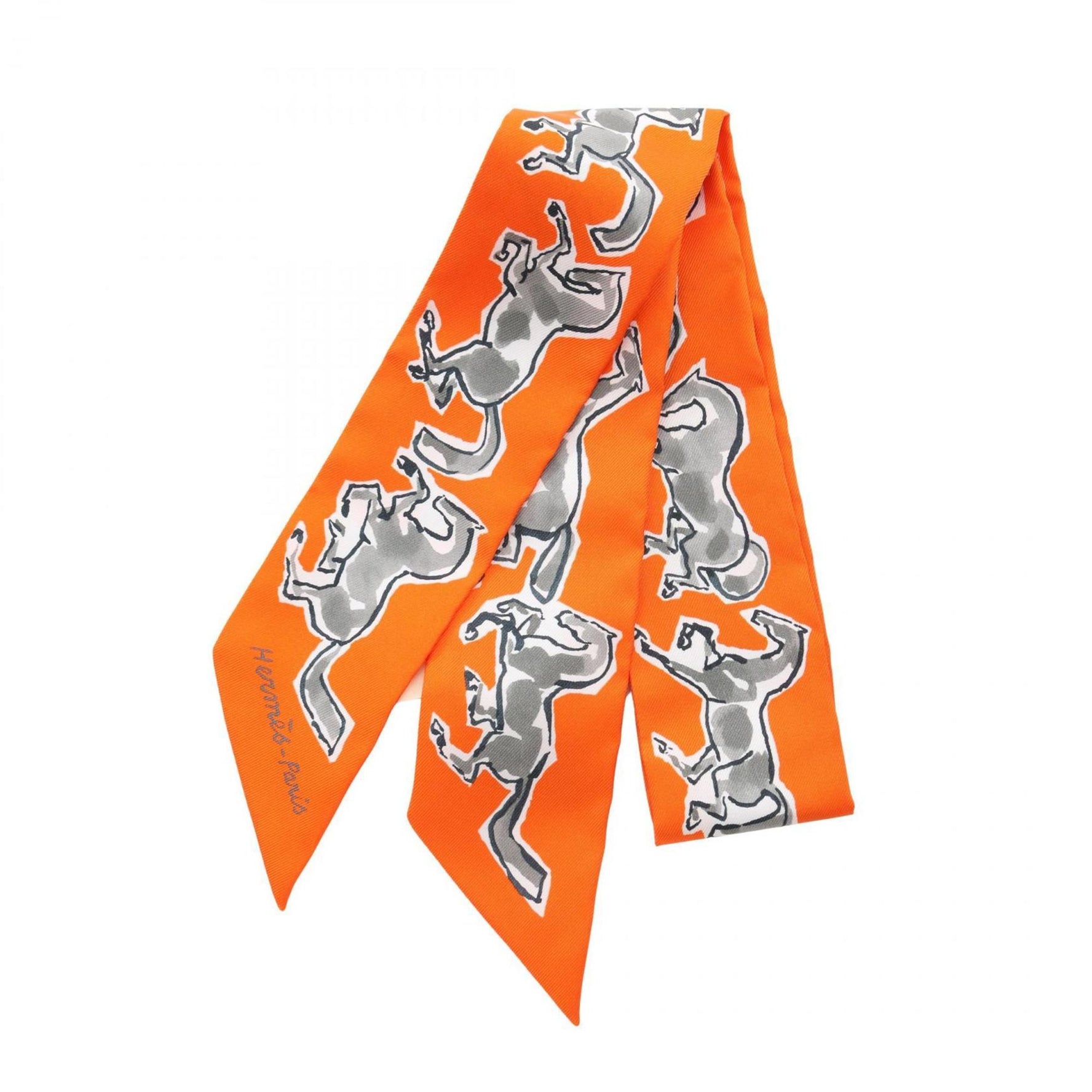 Hermes Hermès CHEVAUX EN LIBERTE Twilly Silk Scarf in Orange Multicolor