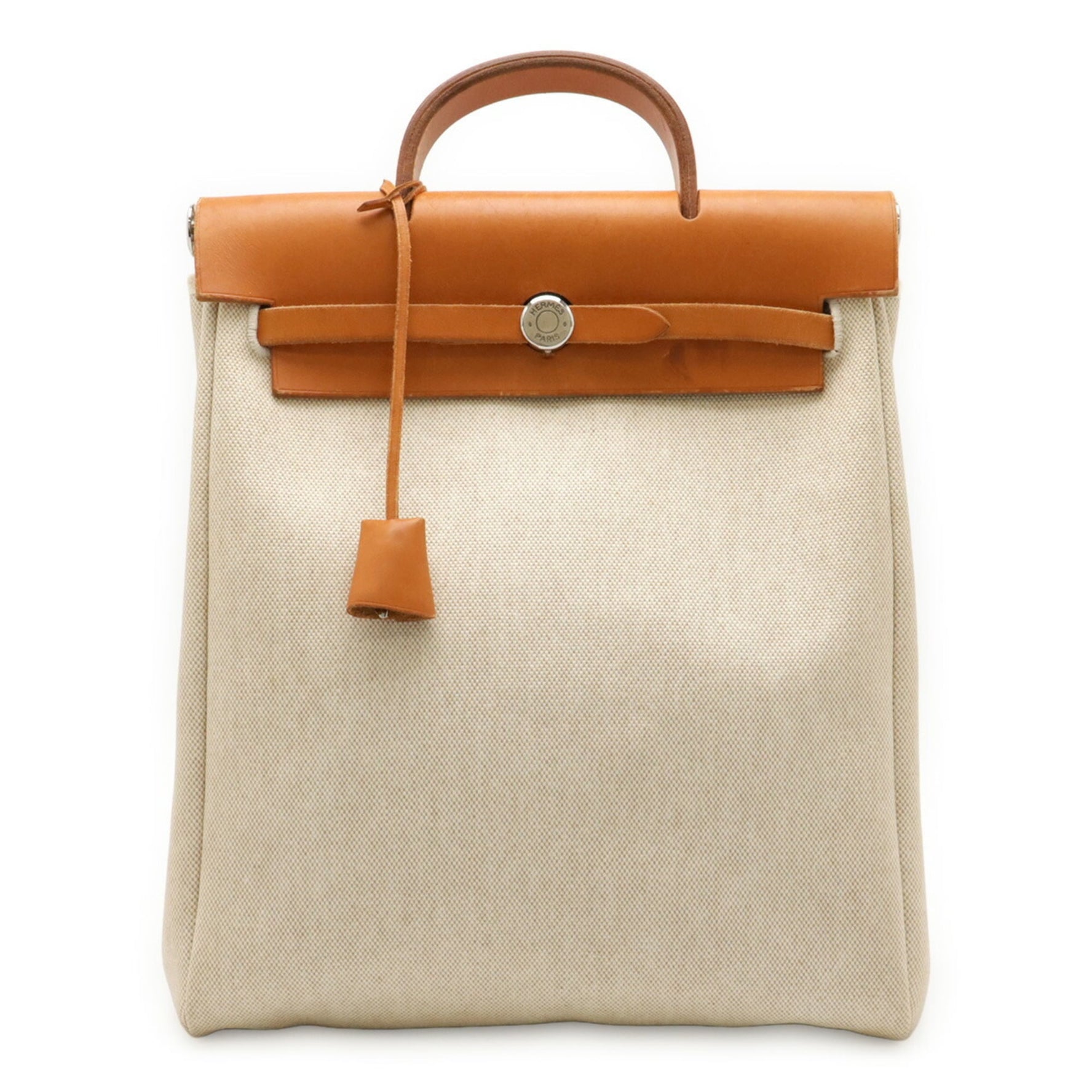 HERMES Hermès Airbag Ad Rucksack Backpack Handbag Toile H Leather Beige Natural C Stamp