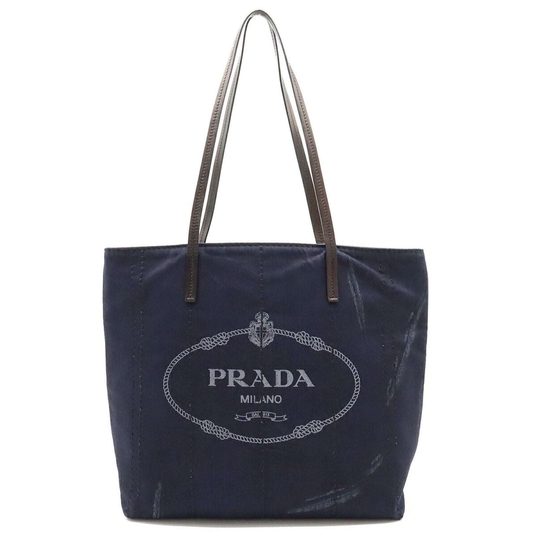 PRADA MISTOLINO VITELLO Tote Bag Shoulder Denim Leather Indigo Black