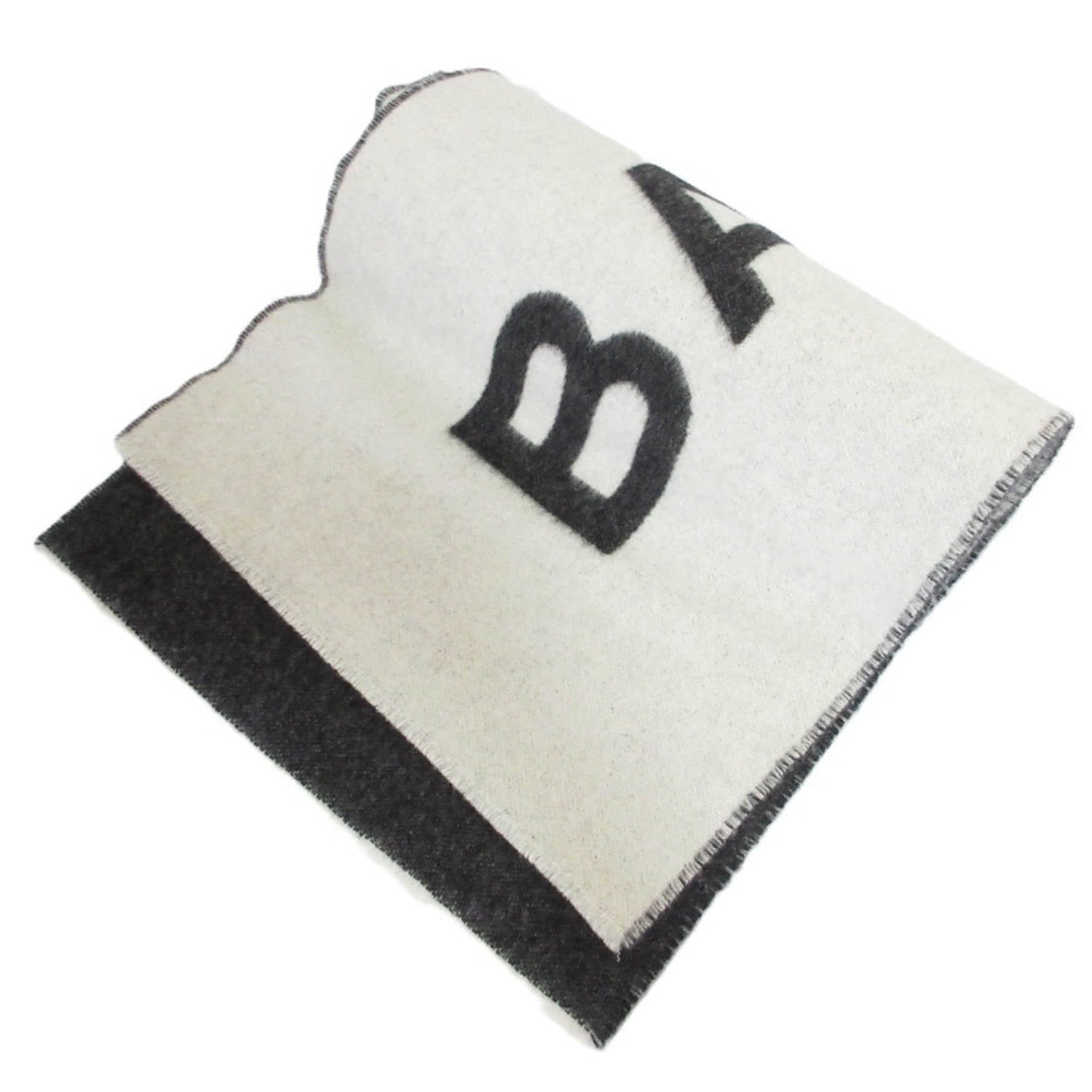 BALENCIAGA Short Fringe Logo Scarf/Shawl Grey Men's