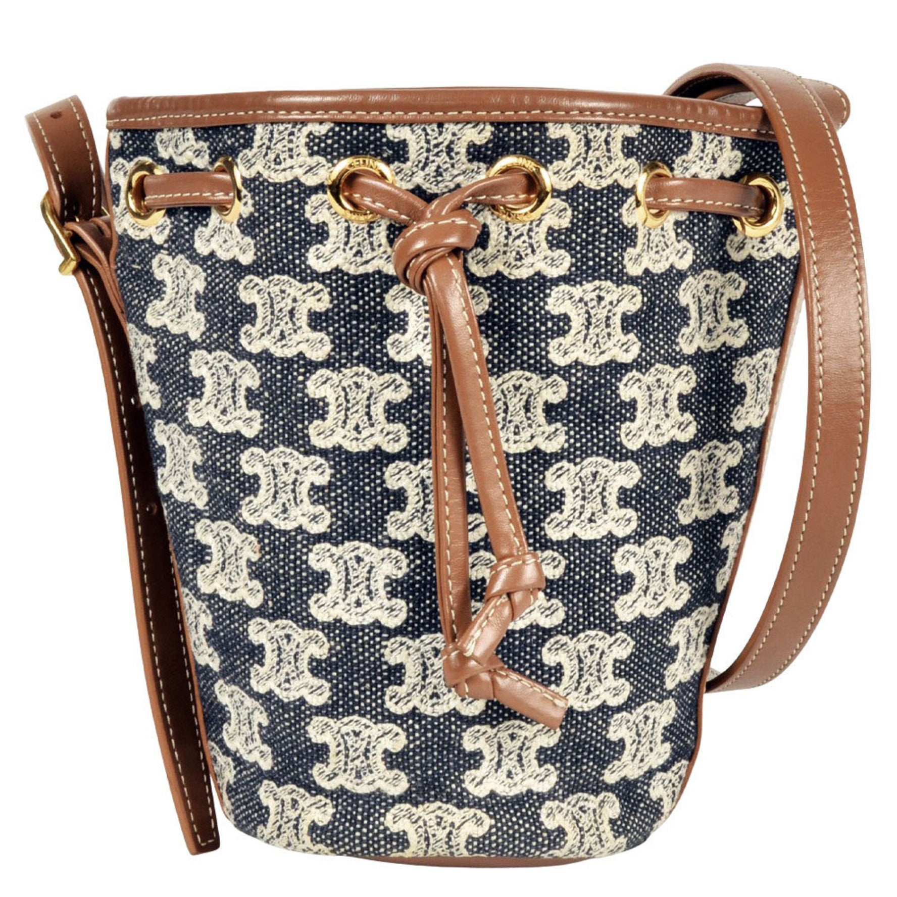 CELINE Triomphe Micro Drawstring Shoulder Bag Canvas Navy