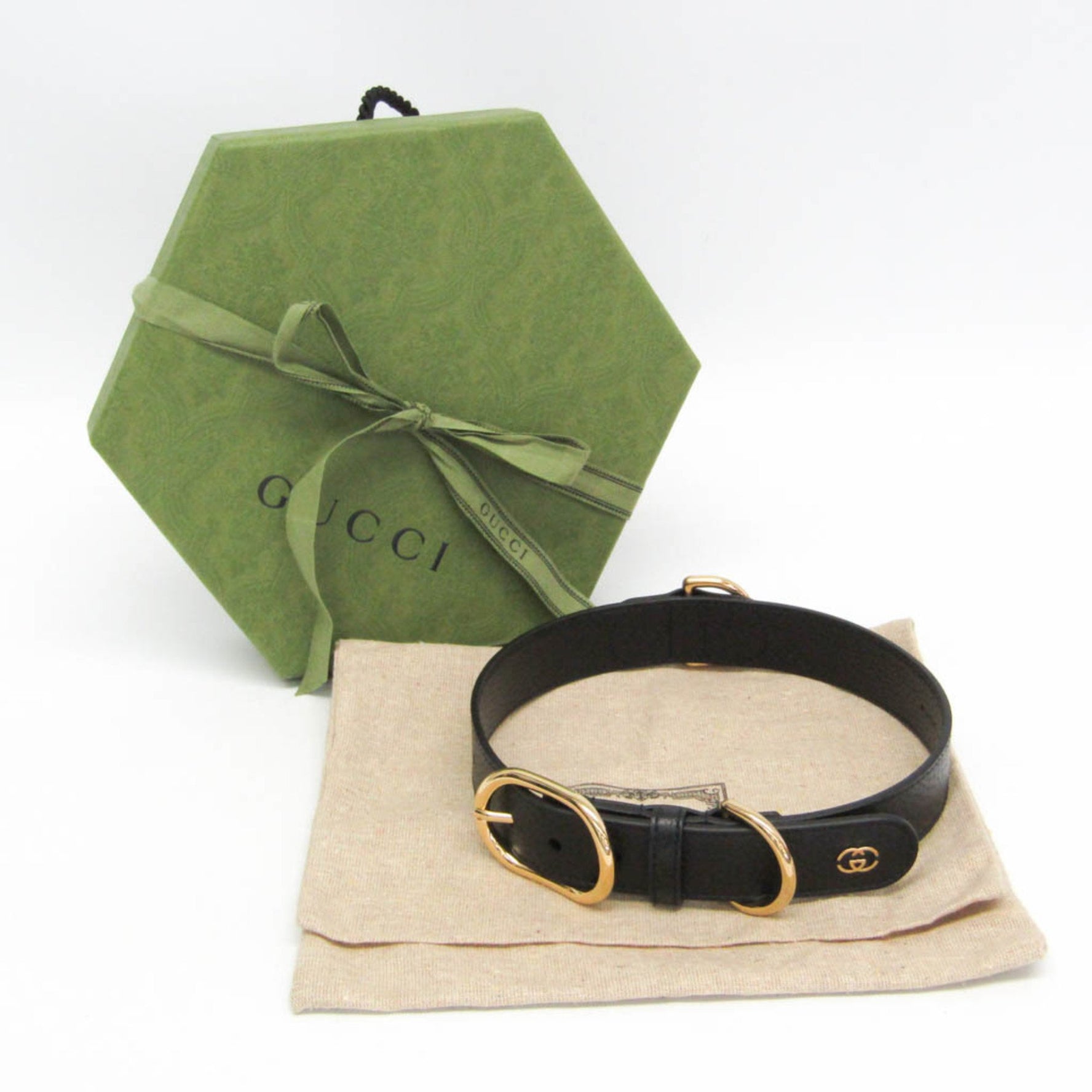 Gucci Interlocking G Dog Collar Leather Black