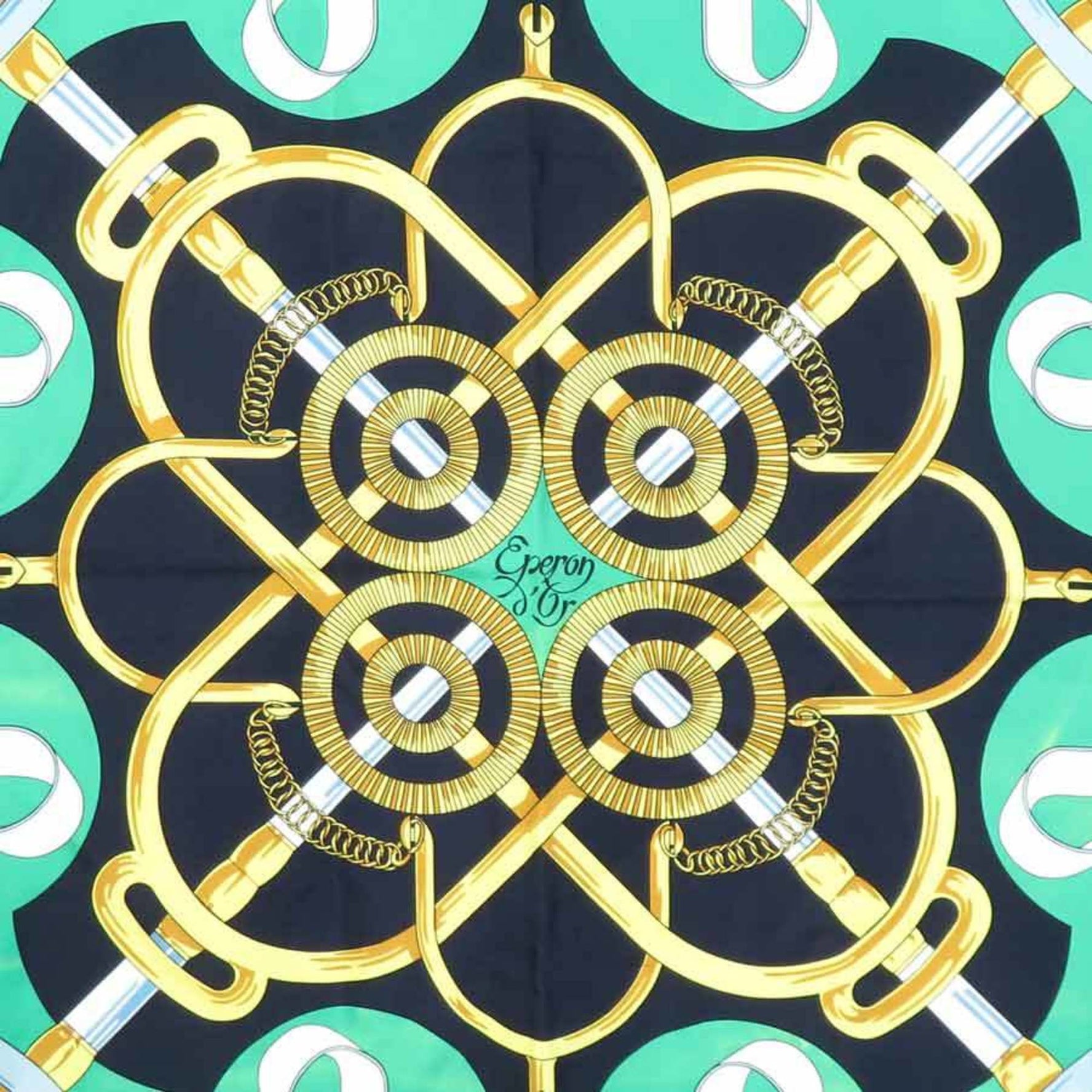 Hermes Scarf/Muffler Carre 90 Silk Navy Green Multicolor