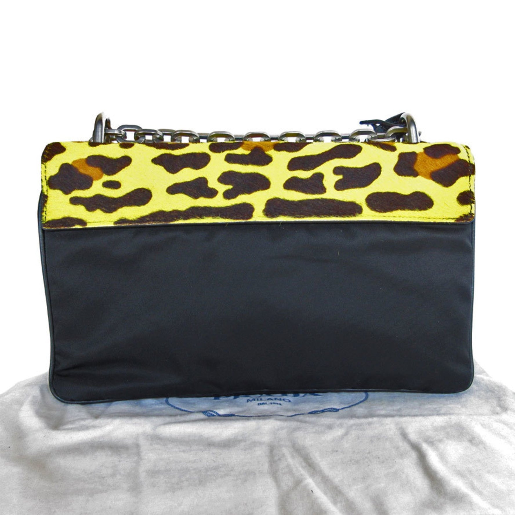 PRADA Shoulder bag, pony and nylon, yellow x brown black