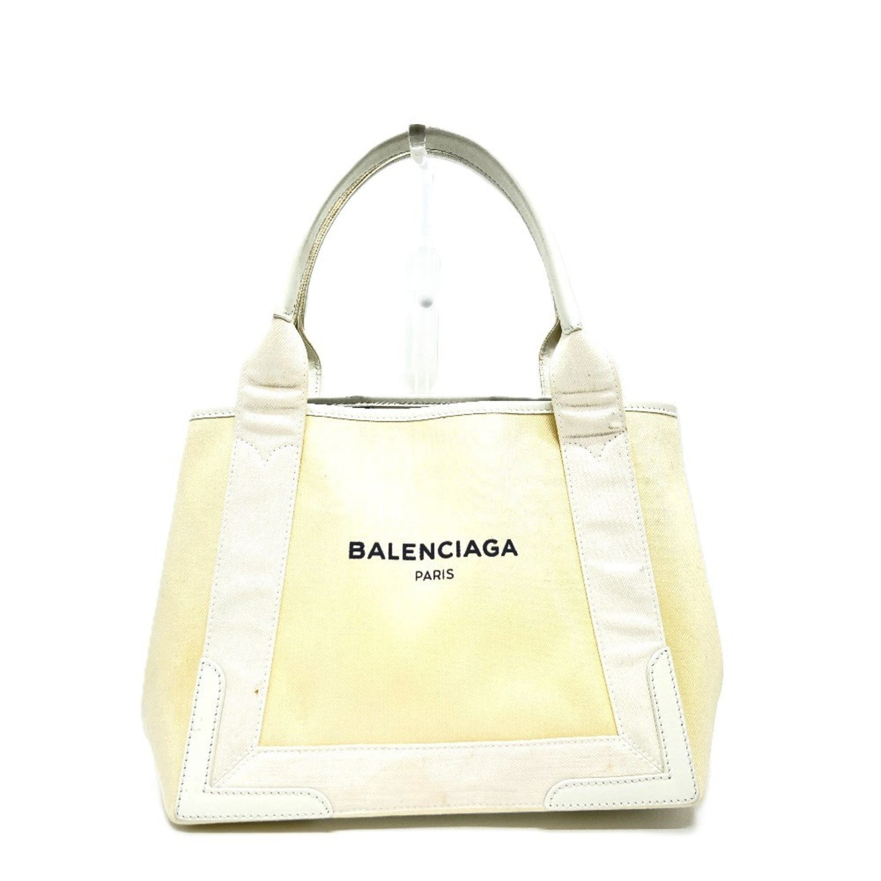 BALENCIAGA Navy Cabas S Bag Handbag Tote Canvas Leather