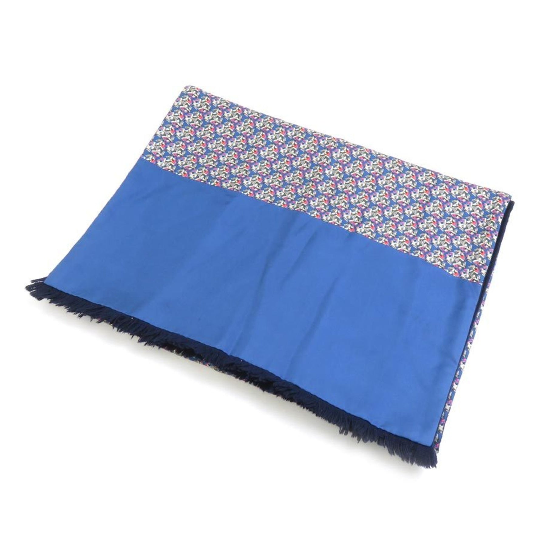 Hermes Scarf Shawl Silk Angora Blue Navy Multicolor