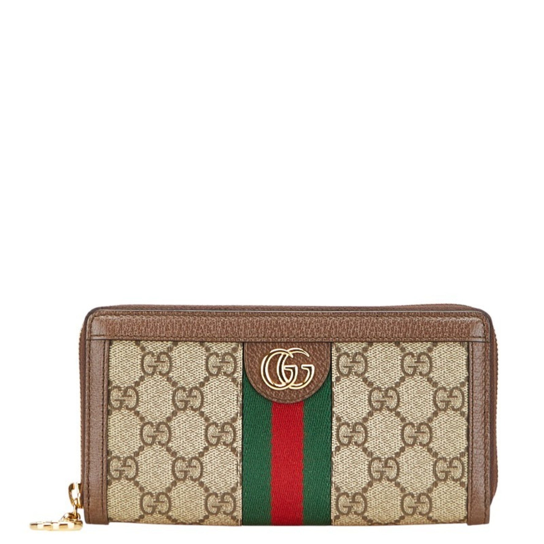 Gucci GG Supreme Sherry Line Ophidia Round Zip Long Wallet Beige Brown Leather