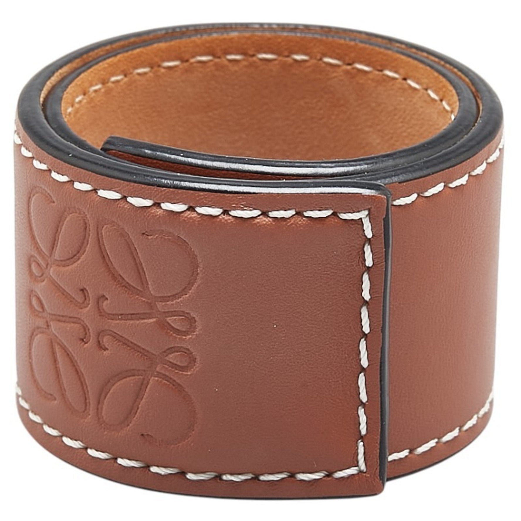 LOEWE Anagram Small Slap Bracelet in Tan and Leather