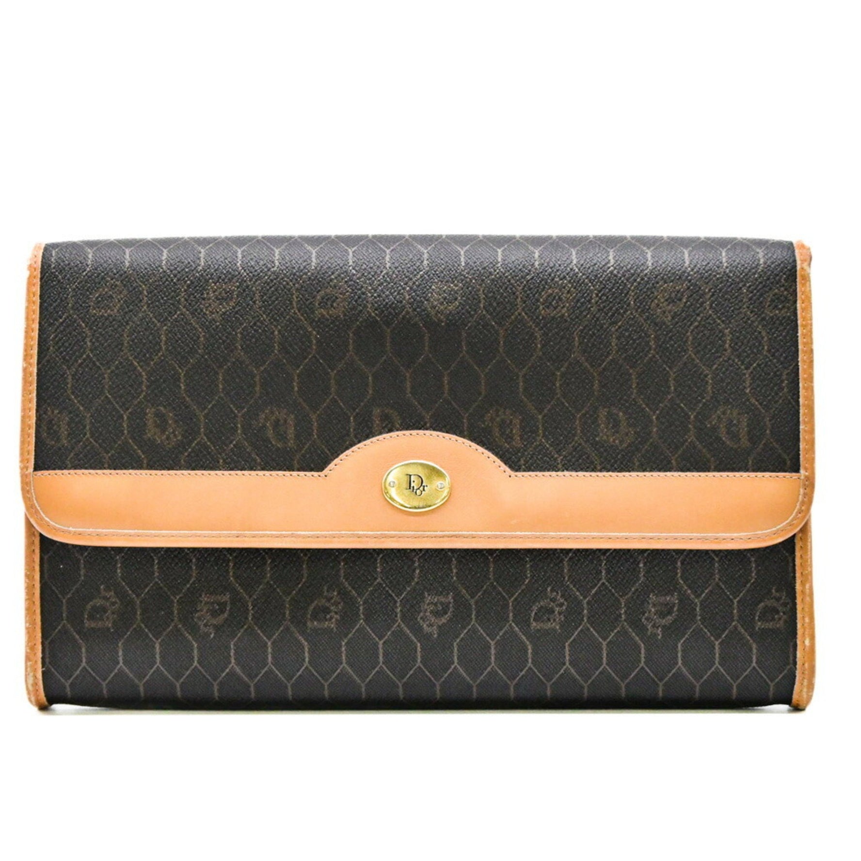 Christian Dior Honeycomb Pattern Chain Shoulder Bag Dark Brown