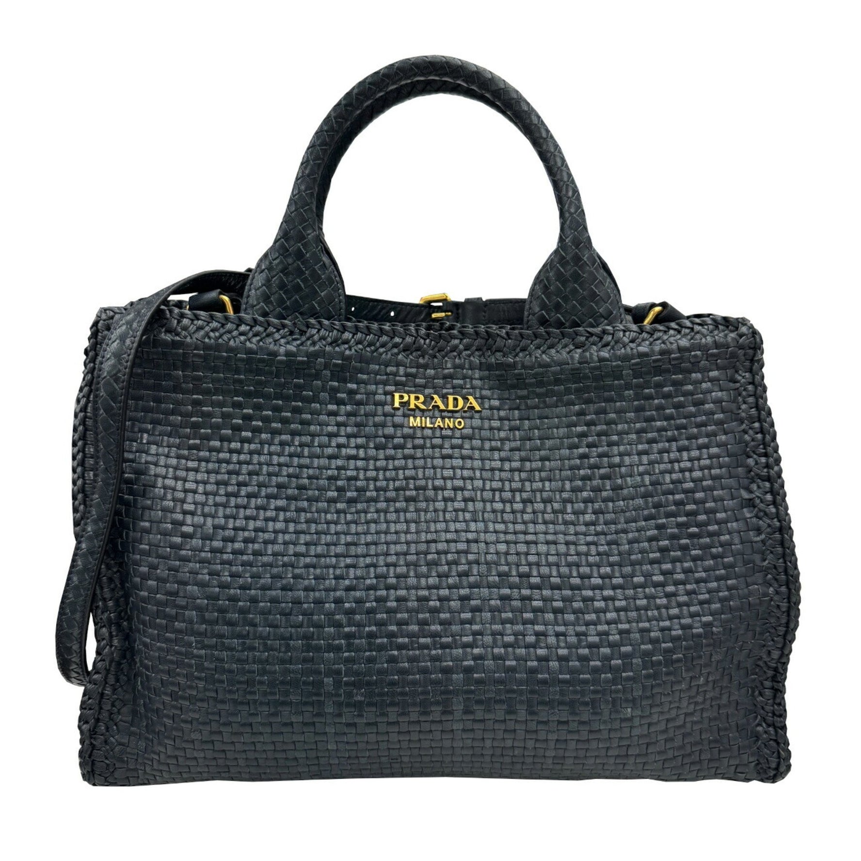 PRADA Shoulder Bag Madras Handbag Leather