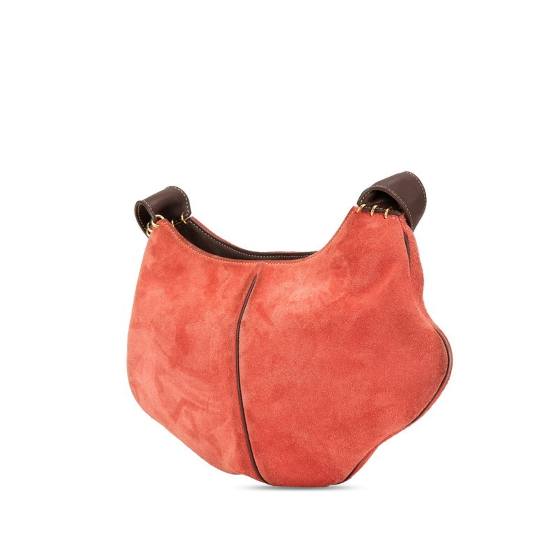 LOEWE Shoulder Bag Red Brown Suede Leather