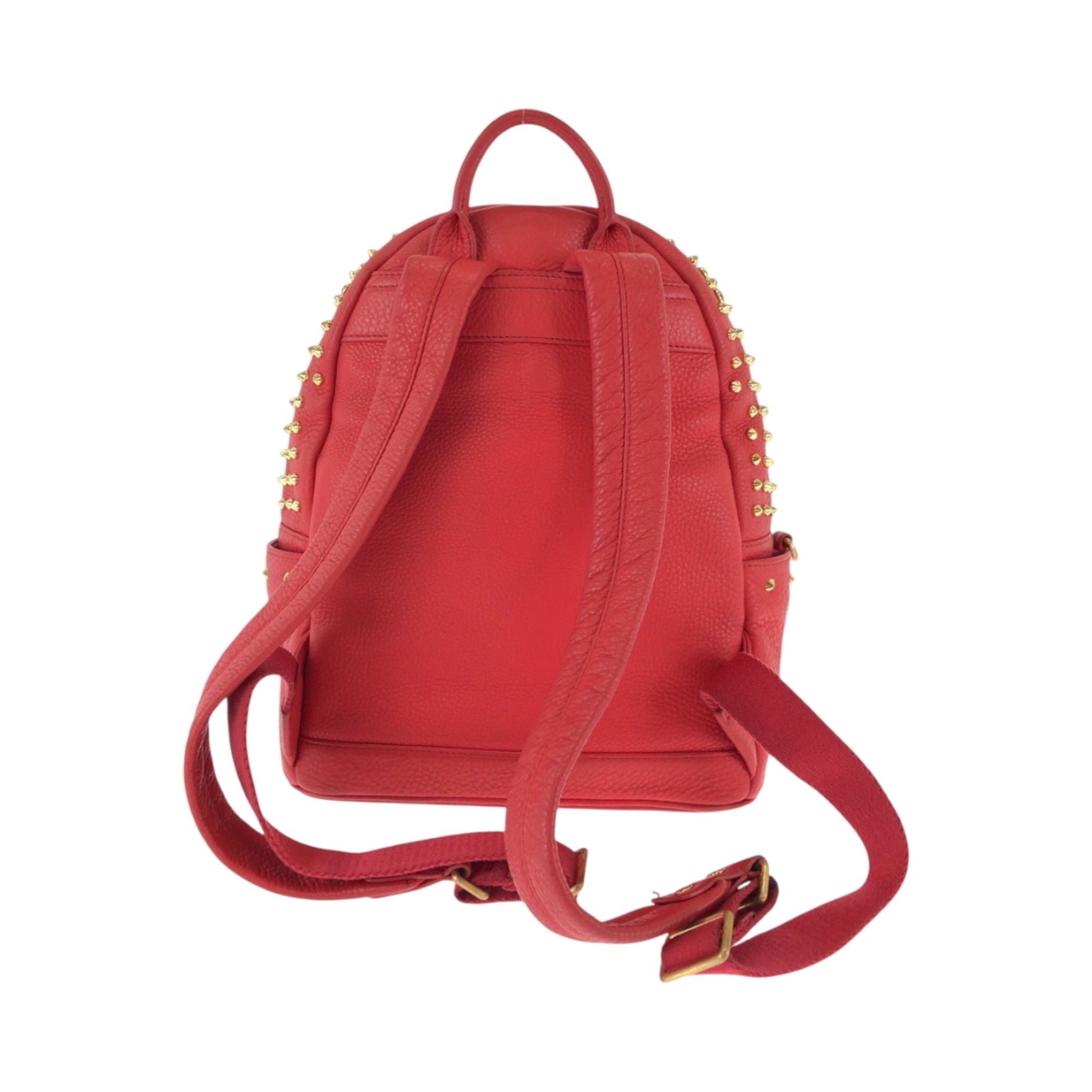 MCM Studded Red Gold Hardware Leather Rucksack Backpack