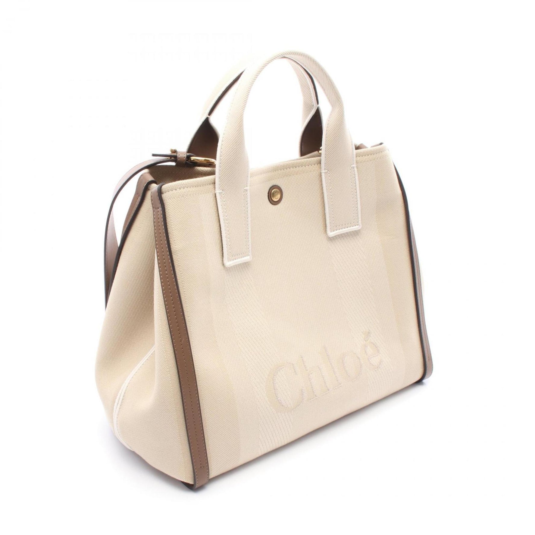 Chloé Chloe CARRY Tote Bag, Canvas and Leather, Beige Brown