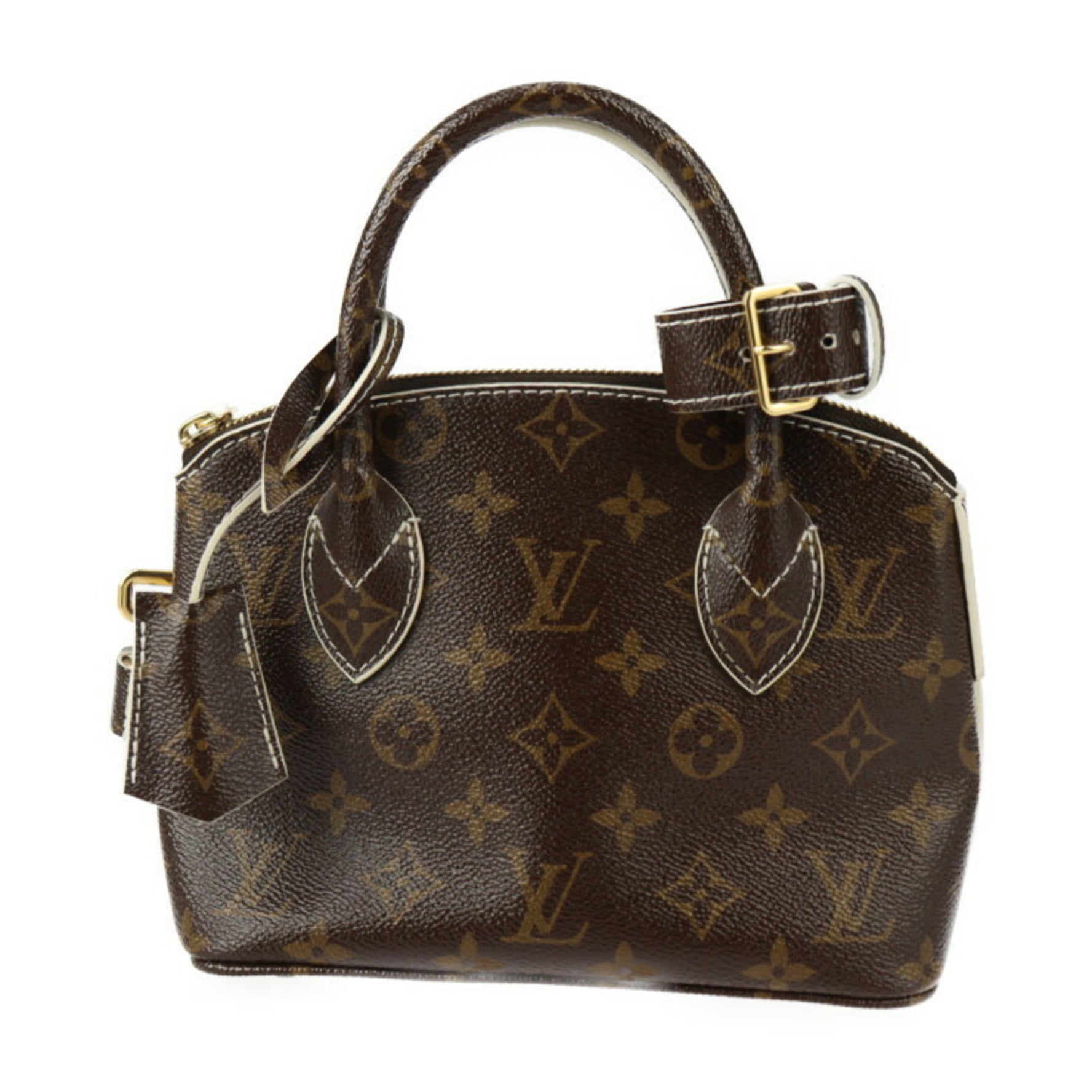 Louis Vuitton Shiny Monogram Lockit BB Handbag Leather Brown Ivory
