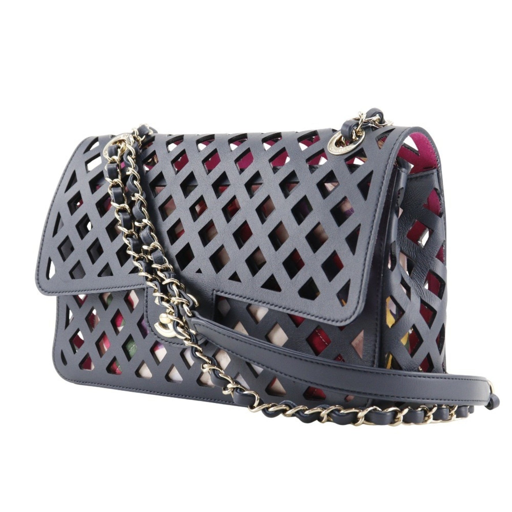 CHANEL Chain Shoulder Bag Punching Calf Turnlock ChainShoulder