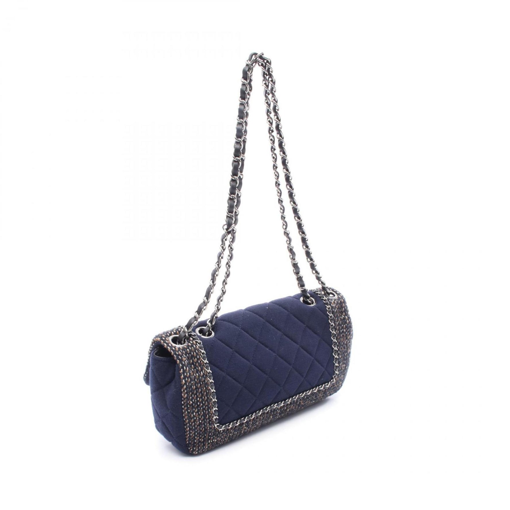 CHANEL Matelasse Shoulder Bag, Cotton Jersey Fabric, Navy, Brown, Multicolor