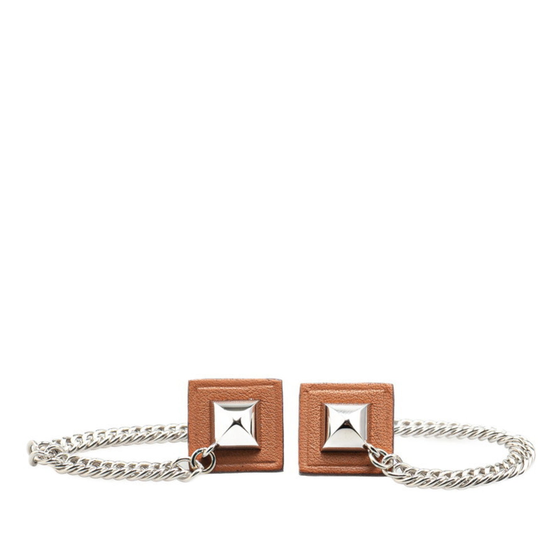 Hermes Gourmet Equestre Earrings Silver Brown Metal