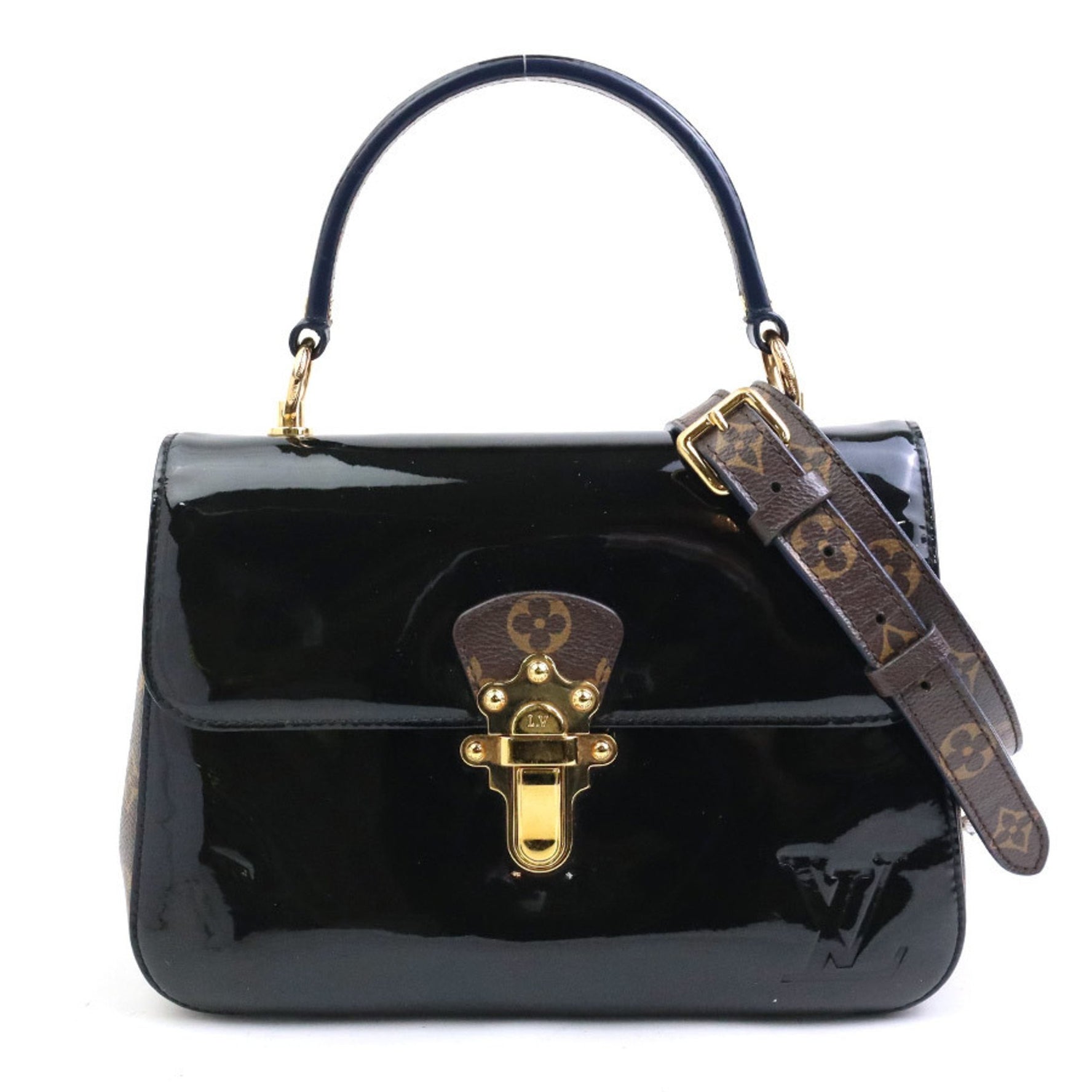 Louis Vuitton Handbag Shoulder Bag Monogram Cherrywood PM Patent Leather Canvas Black Brown Gold
