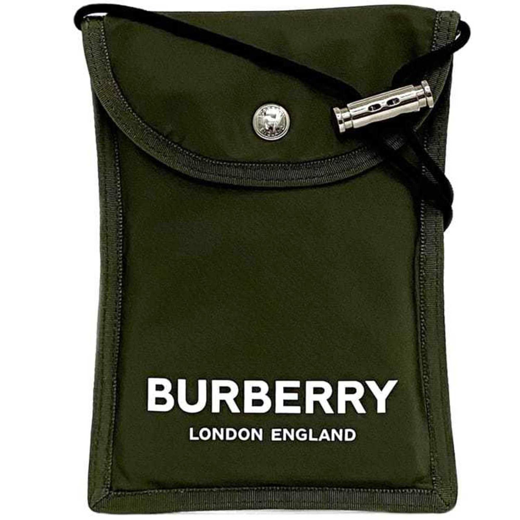 Burberry Sacoche Shoulder Bag Green Pochette Nylon Phone Flap Unisex Compact