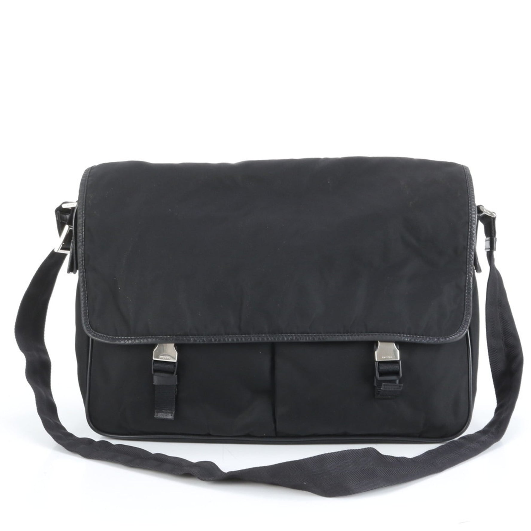 Prada Tessuto Nylon Triangle Logo Leather Shoulder Bag Messenger