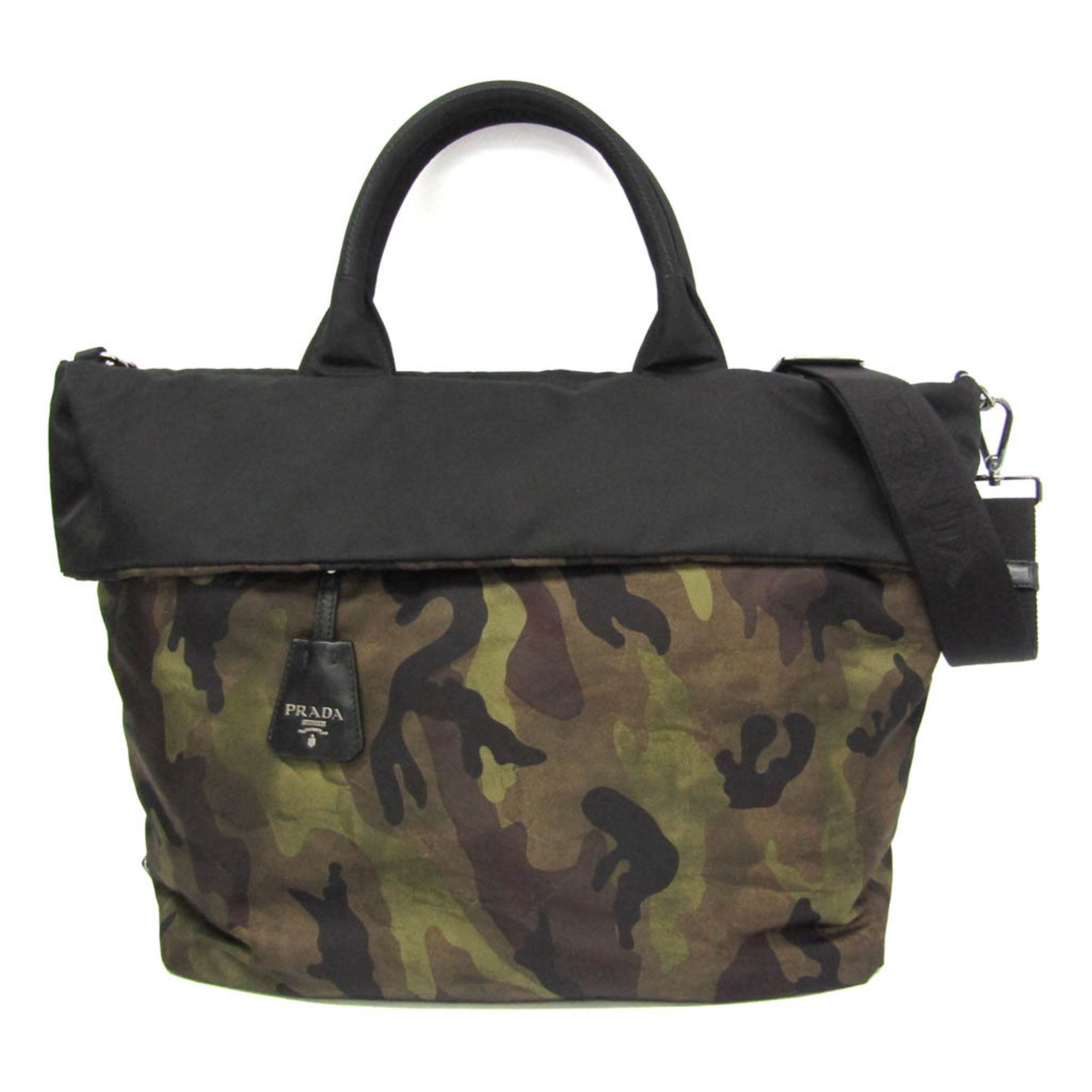 Prada Reversible Nylon,Leather Handbag,Shoulder Bag Black,Khaki,Multi-color