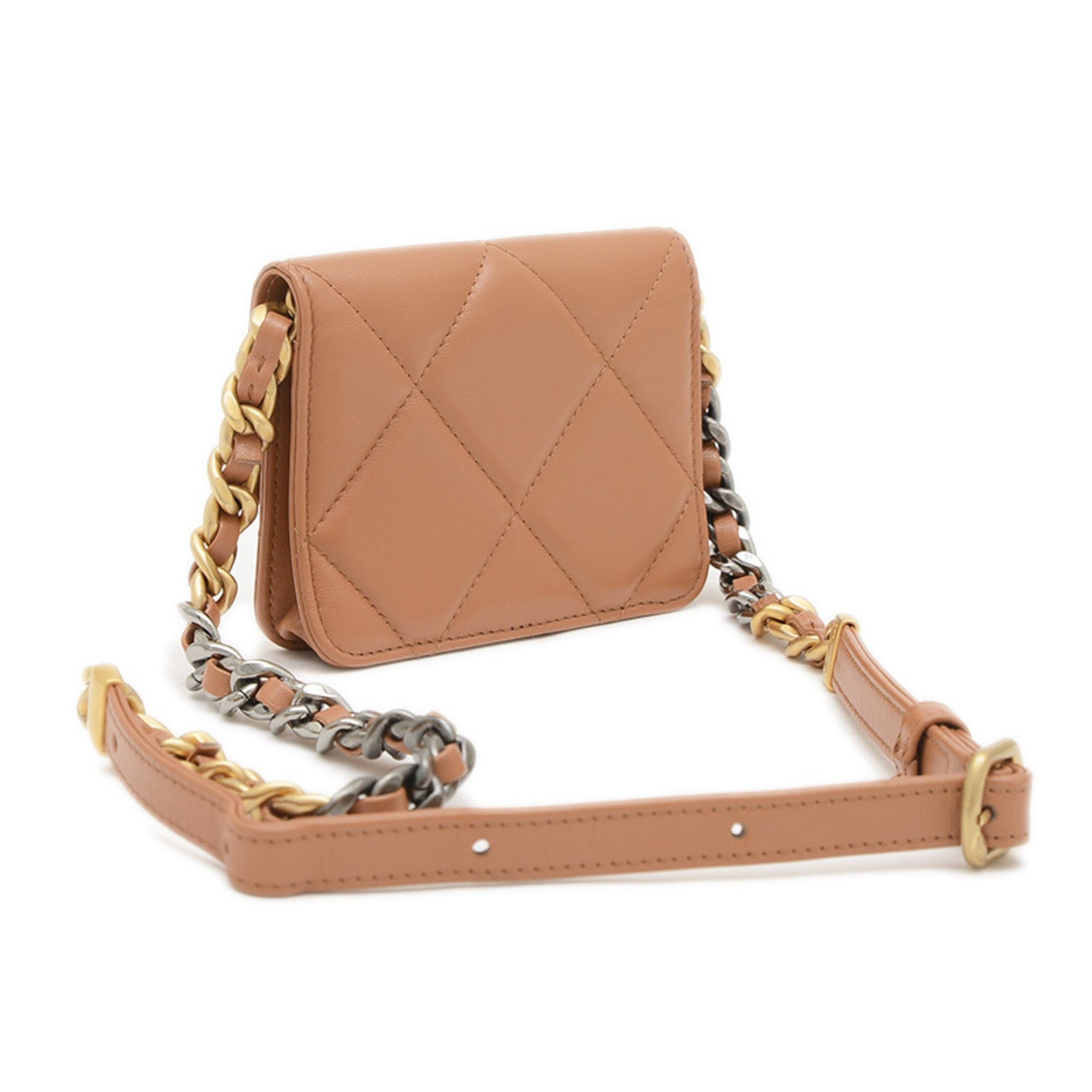 Chanel 19 Chain Shoulder Bag Lambskin Gold Silver Hardware