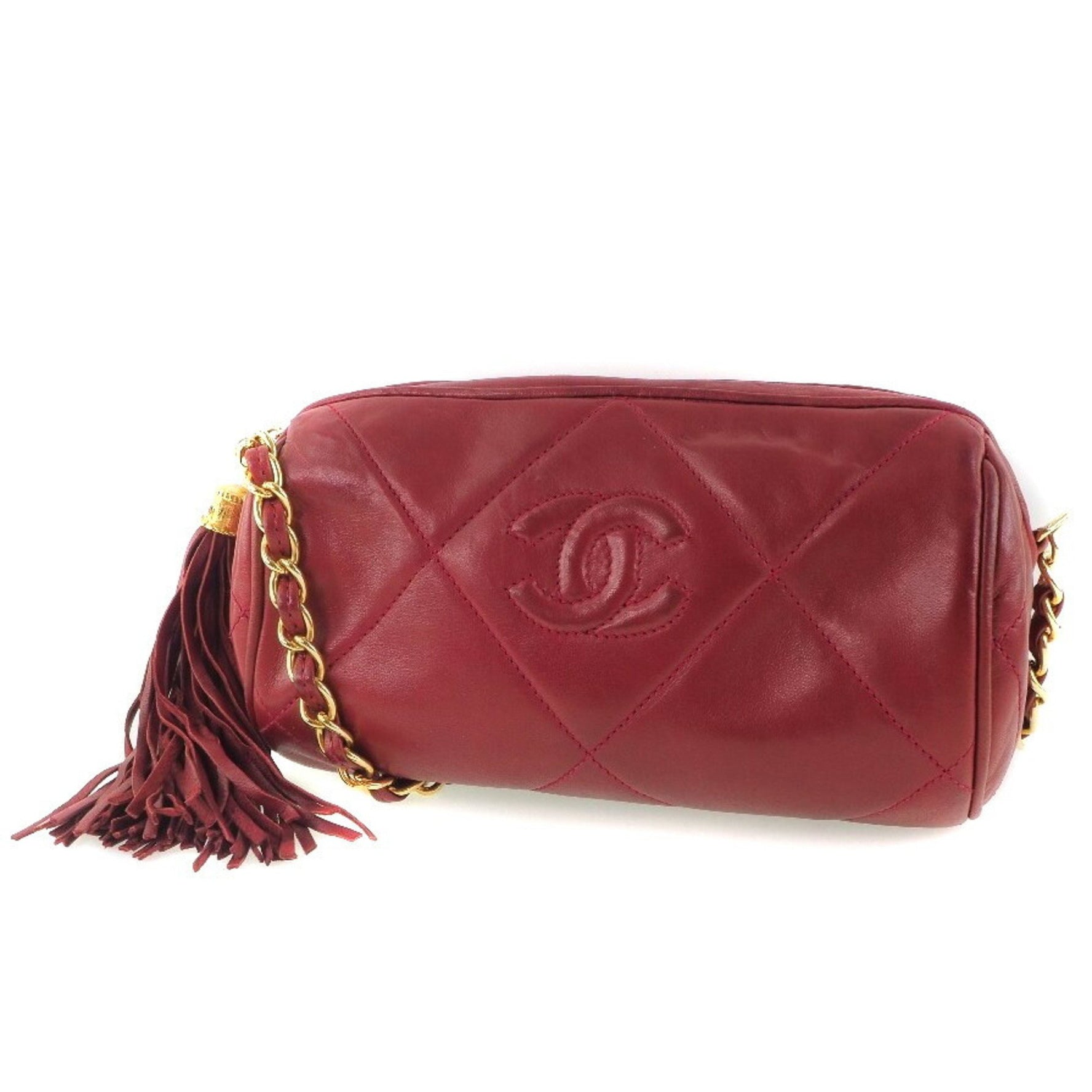 CHANEL chain shoulder matelasse lambskin red ladies bag