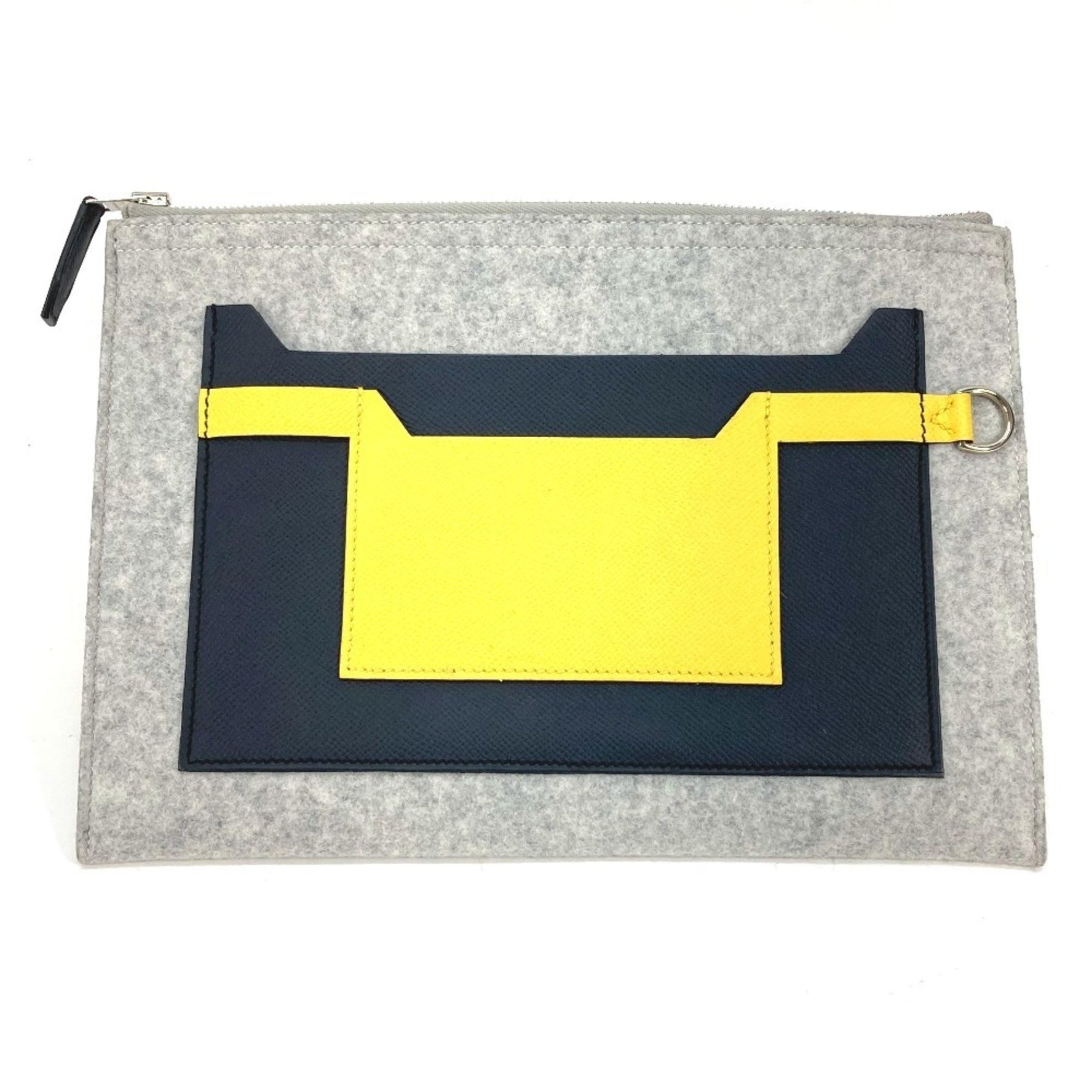 HERMES Toudou 29 Pouch, Second Bag, Clutch Felt/Epson, Gray/Yellow
