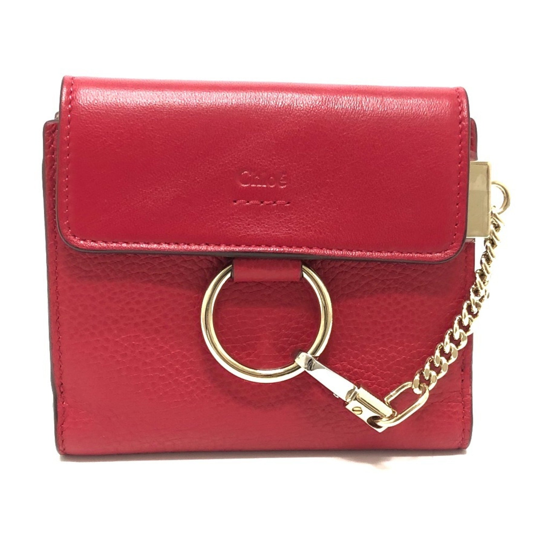 Chloé Chloe Chain Compact Wallet, Bifold Leather, Red