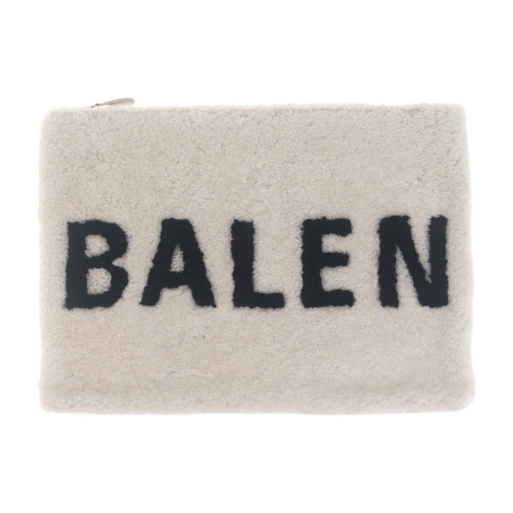 BALENCIAGA Shearling Logo Silver Hardware Mouton Clutch Bag