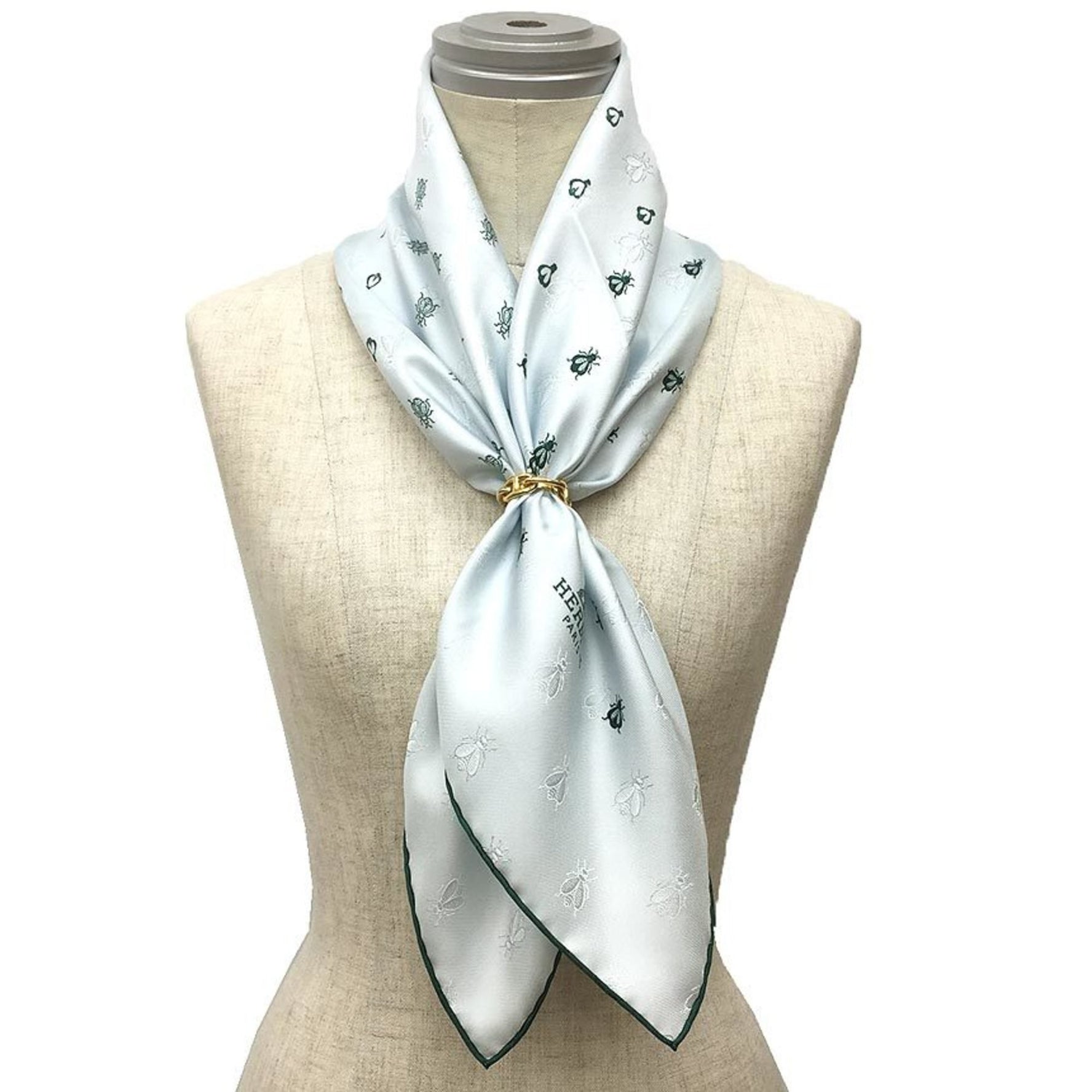 HERMES Scarf, Carré 70, Embroidered, Petite Abeille Broad, 100% Silk, Light Blue, Bee, Unused