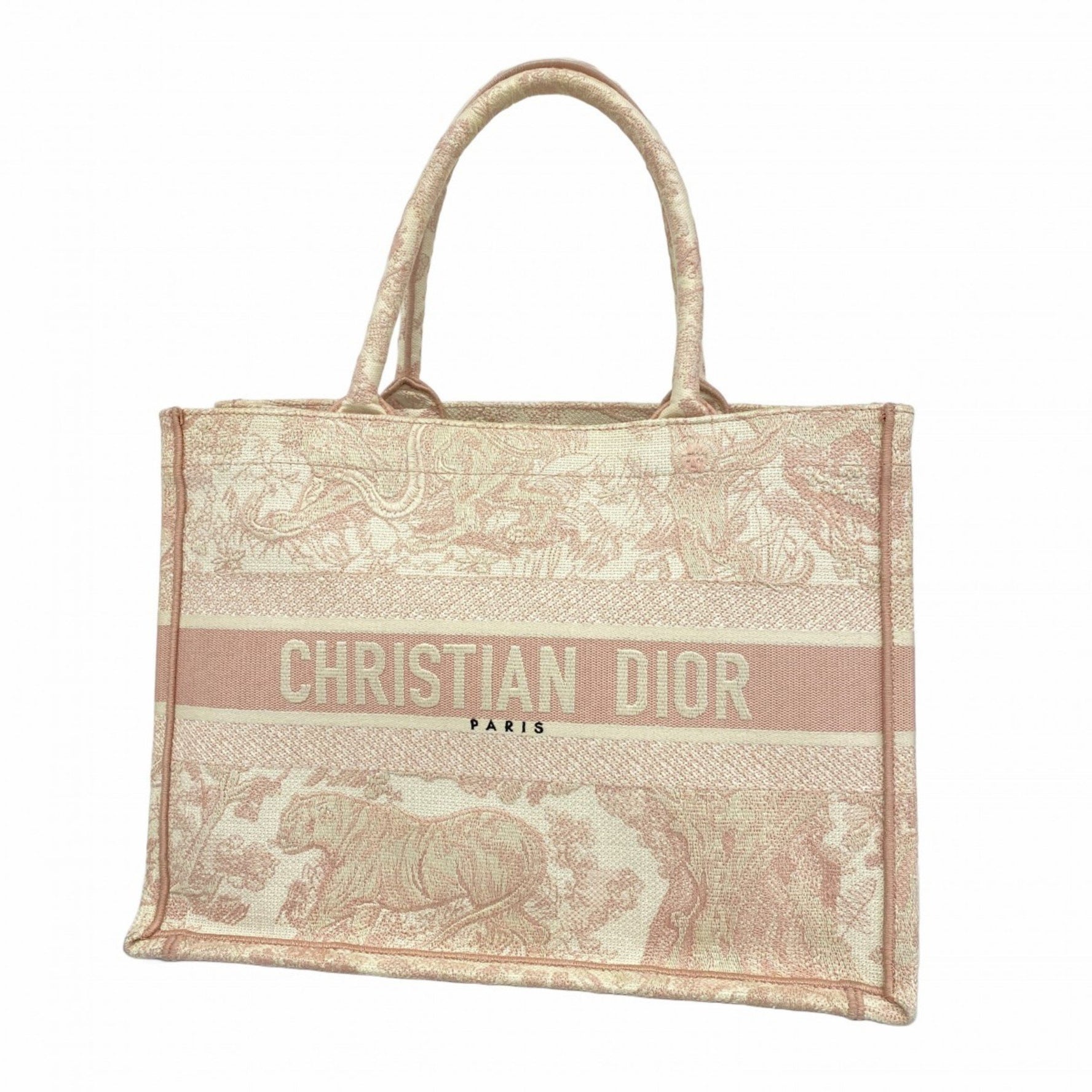 Christian Dior Book Tote Canvas Bag, Pink and White