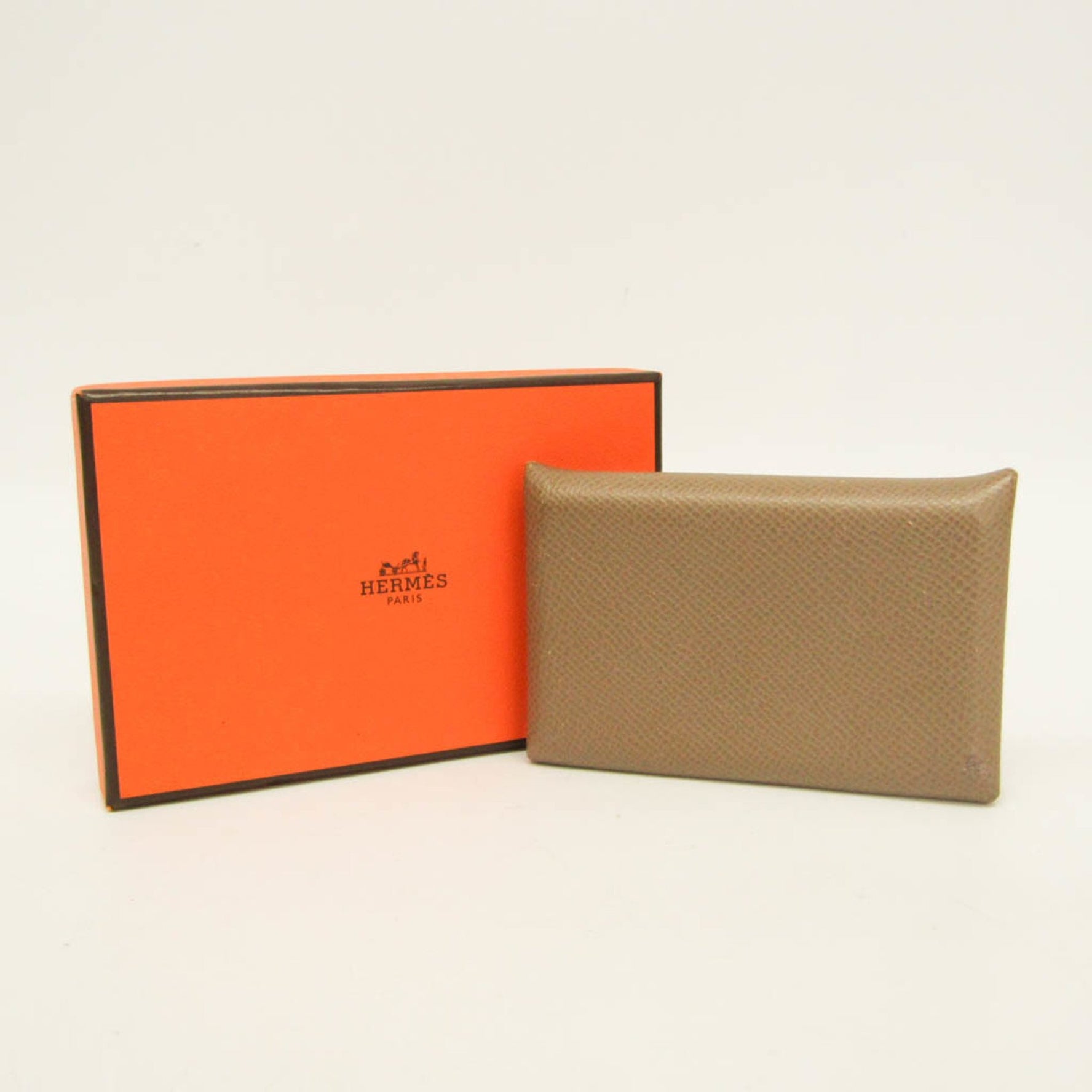 Hermes Calvi Epsom Leather Card Case Beige,Etoupe Gray
