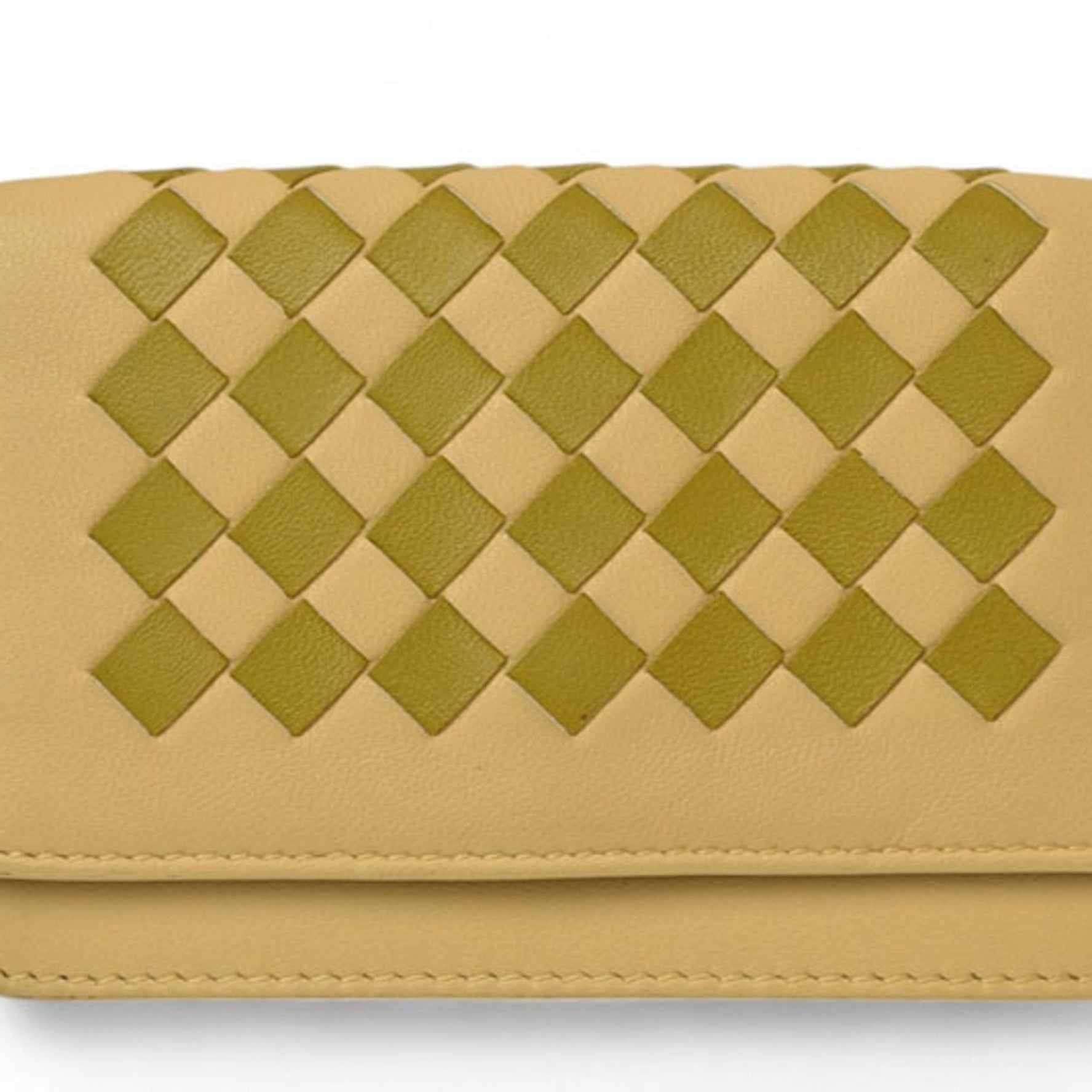 Bottega Veneta card case and coin in intrecciato leather, beige khaki multicolor
