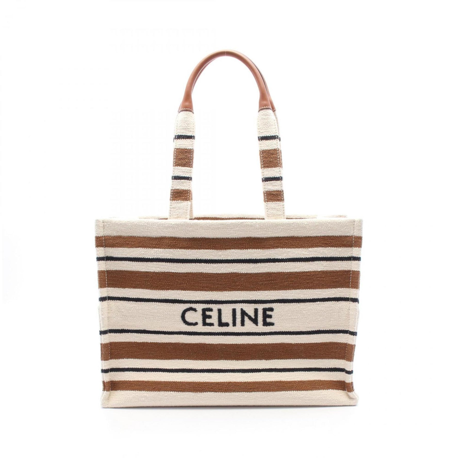 CELINE Large Cabas Thais Tote Bag Canvas Ivory Brown Black