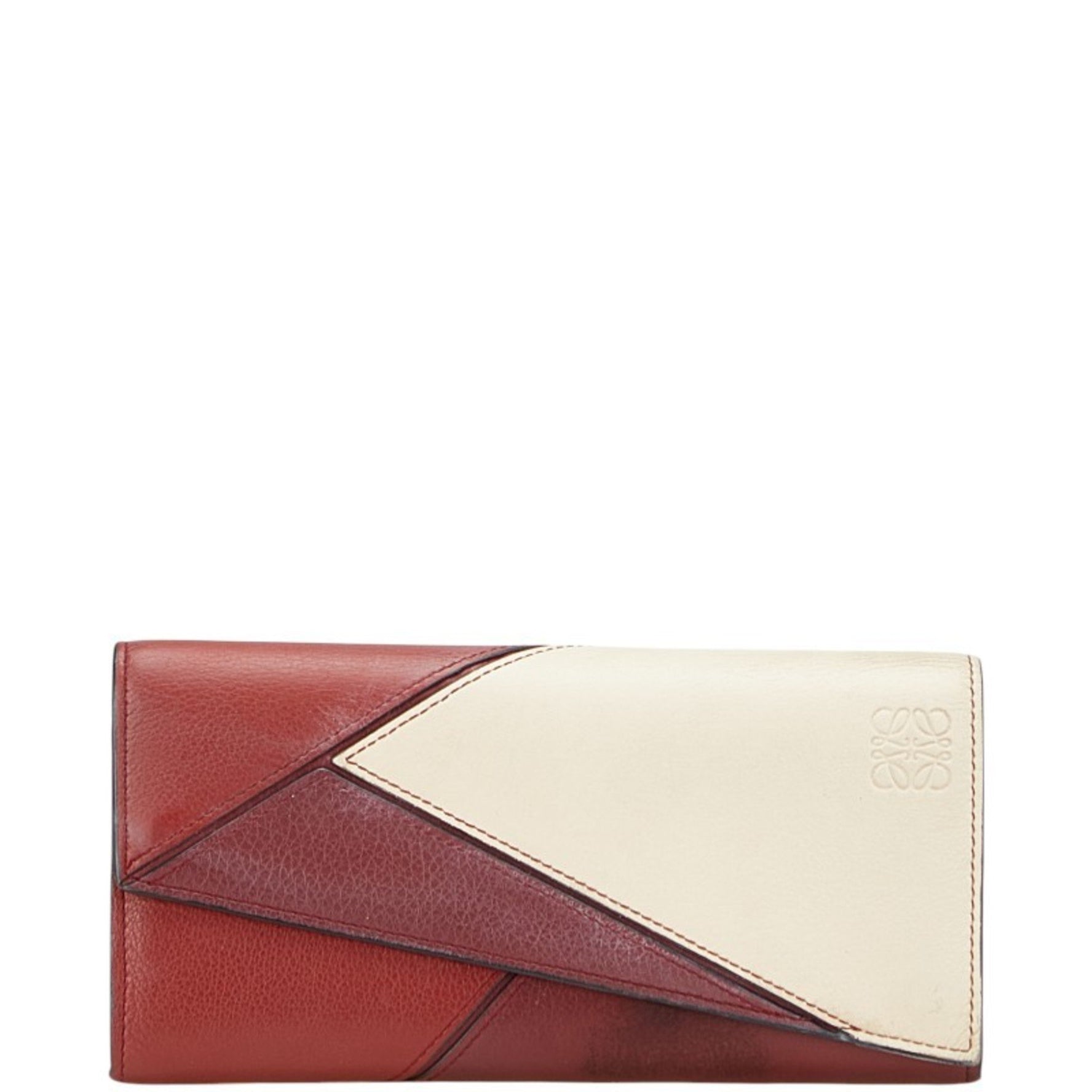 Loewe Puzzle Long Wallet Continental Red and White Leather