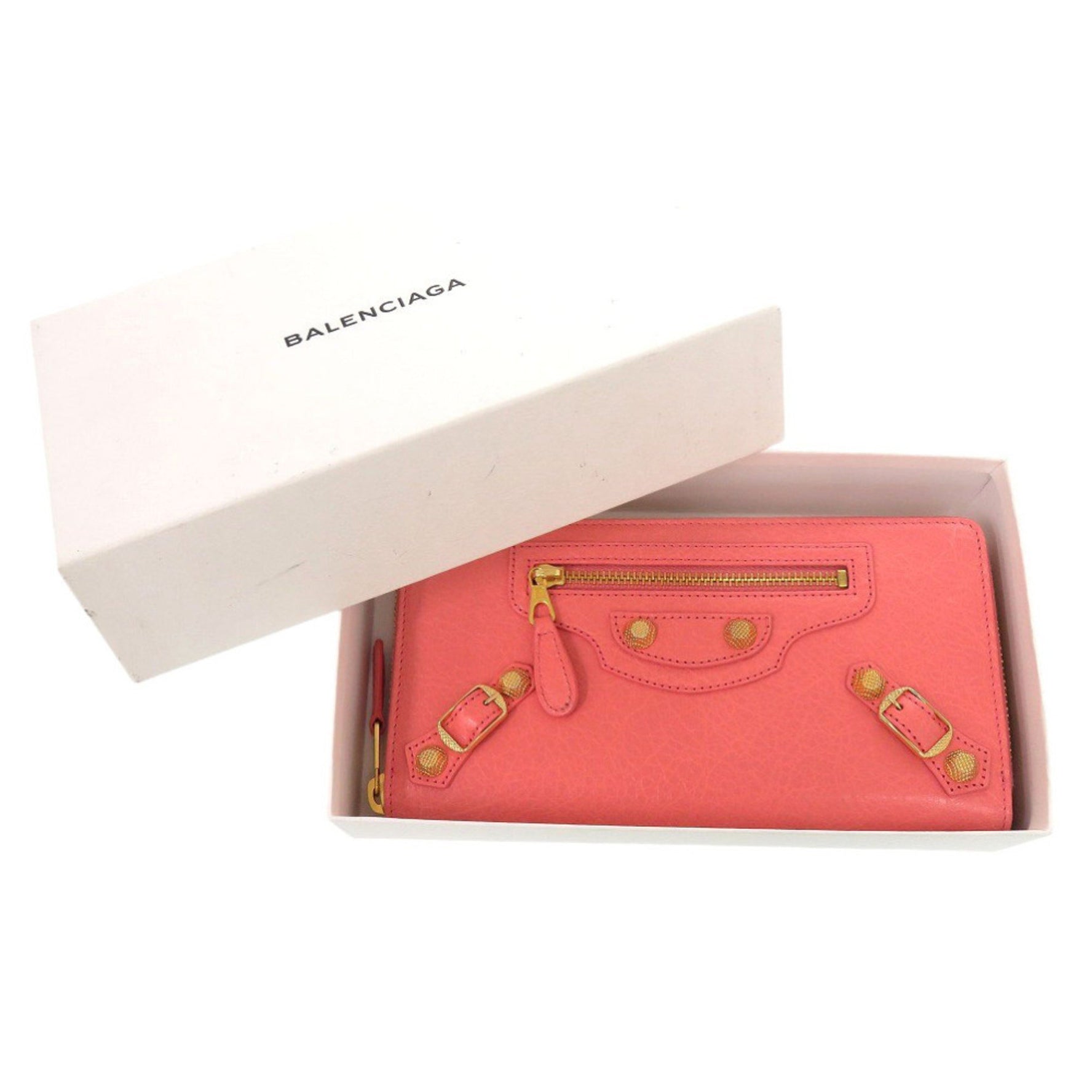 Balenciaga Giant Continental Leather Salmon Pink Long Wallet 0978