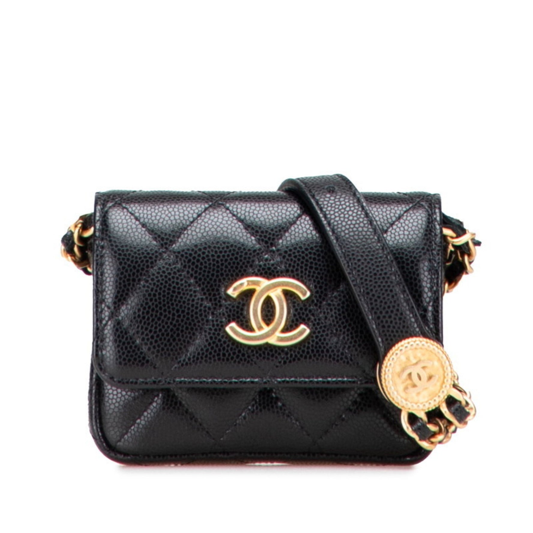 CHANEL Mini Matelasse Coco Mark Waist Bag/Body Bag in Caviar Skin