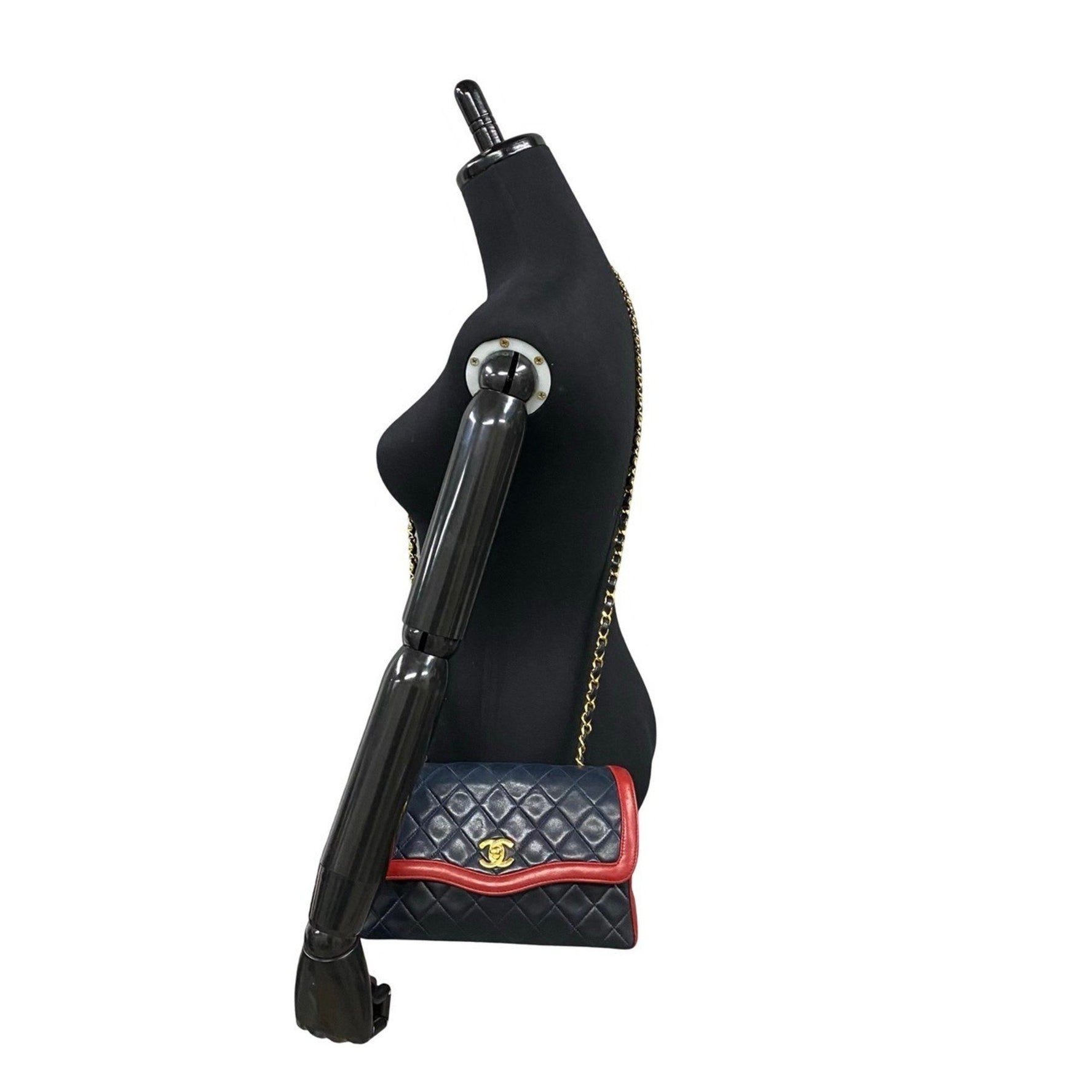 CHANEL Matelasse Coco Mark Lambskin Leather Chain Shoulder Bag Navy