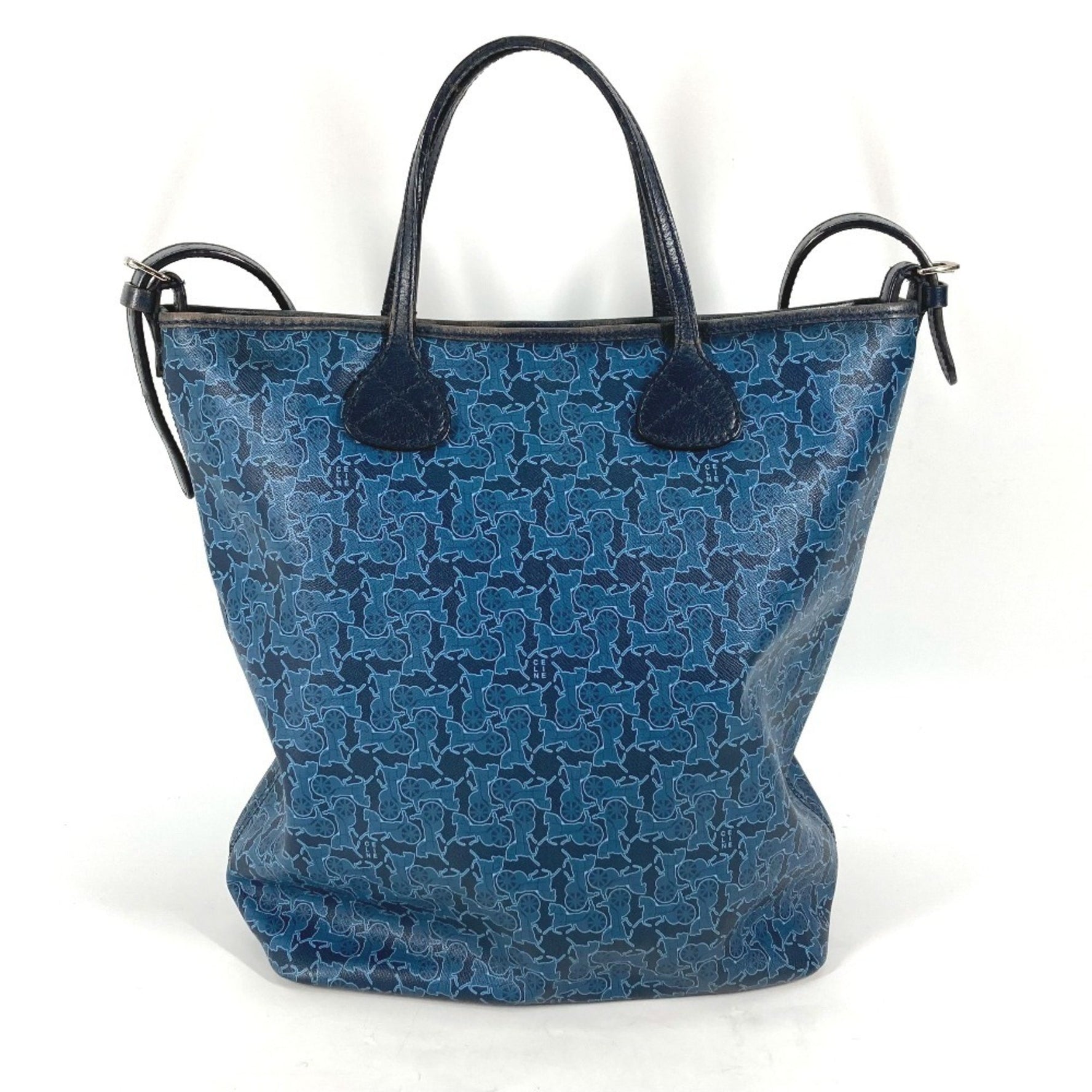 CELINE Old Sulky Tote Bag, Shoulder Leather/PVC, Blue