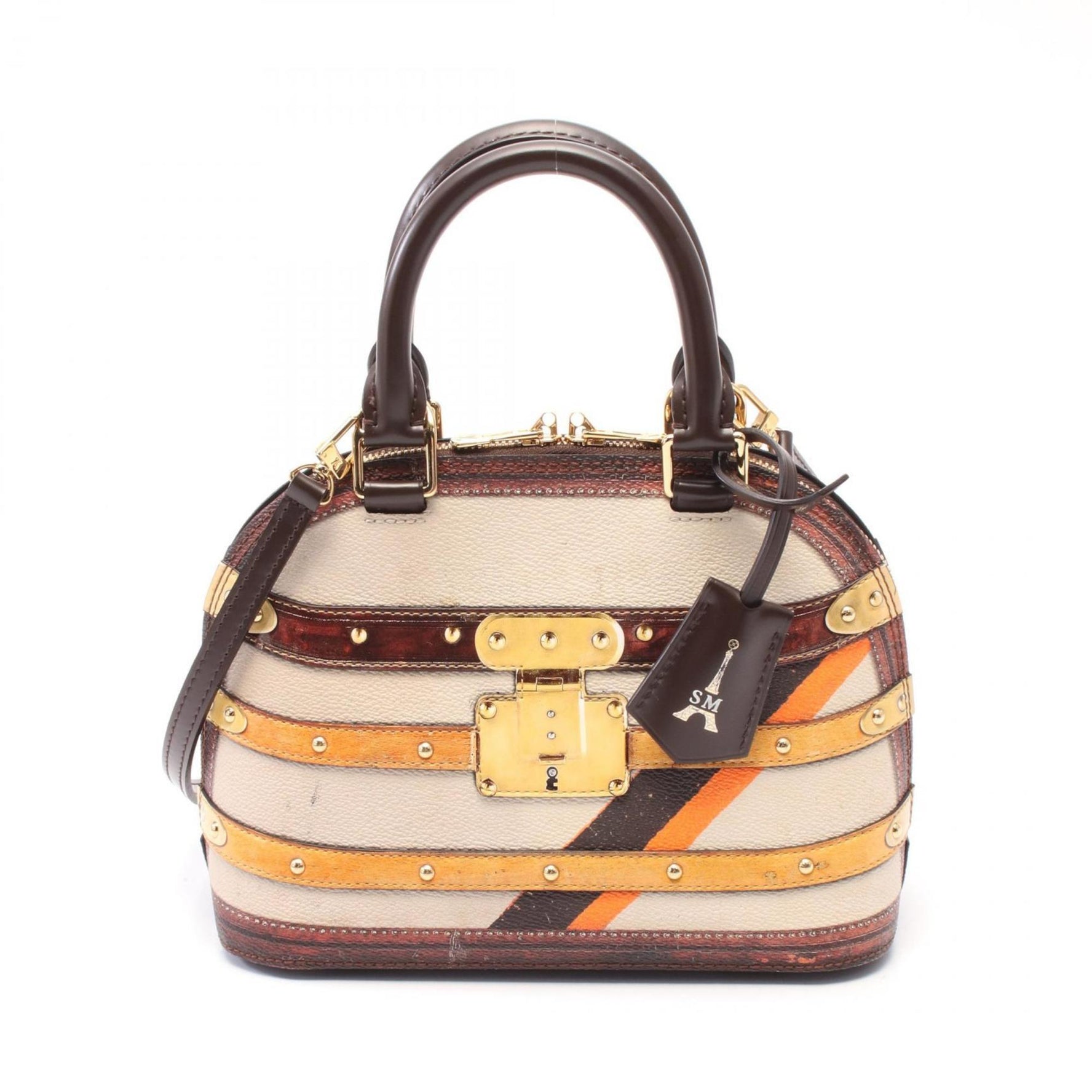 Louis Vuitton Alma BB Time Trunk Handbag Leather Brown Multicolor