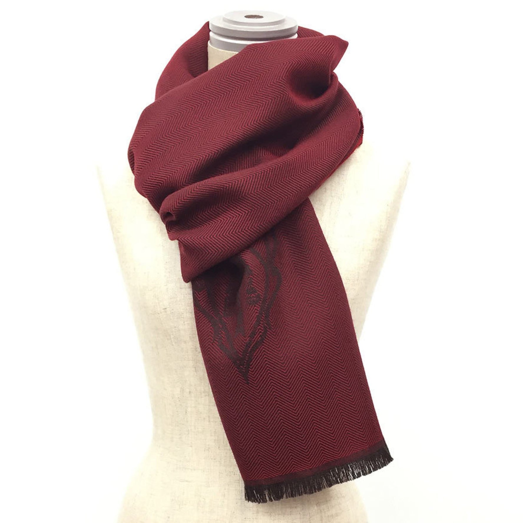 GUCCI scarf Crest Herringbone pattern Wool Bordeaux Red Men's Unisex