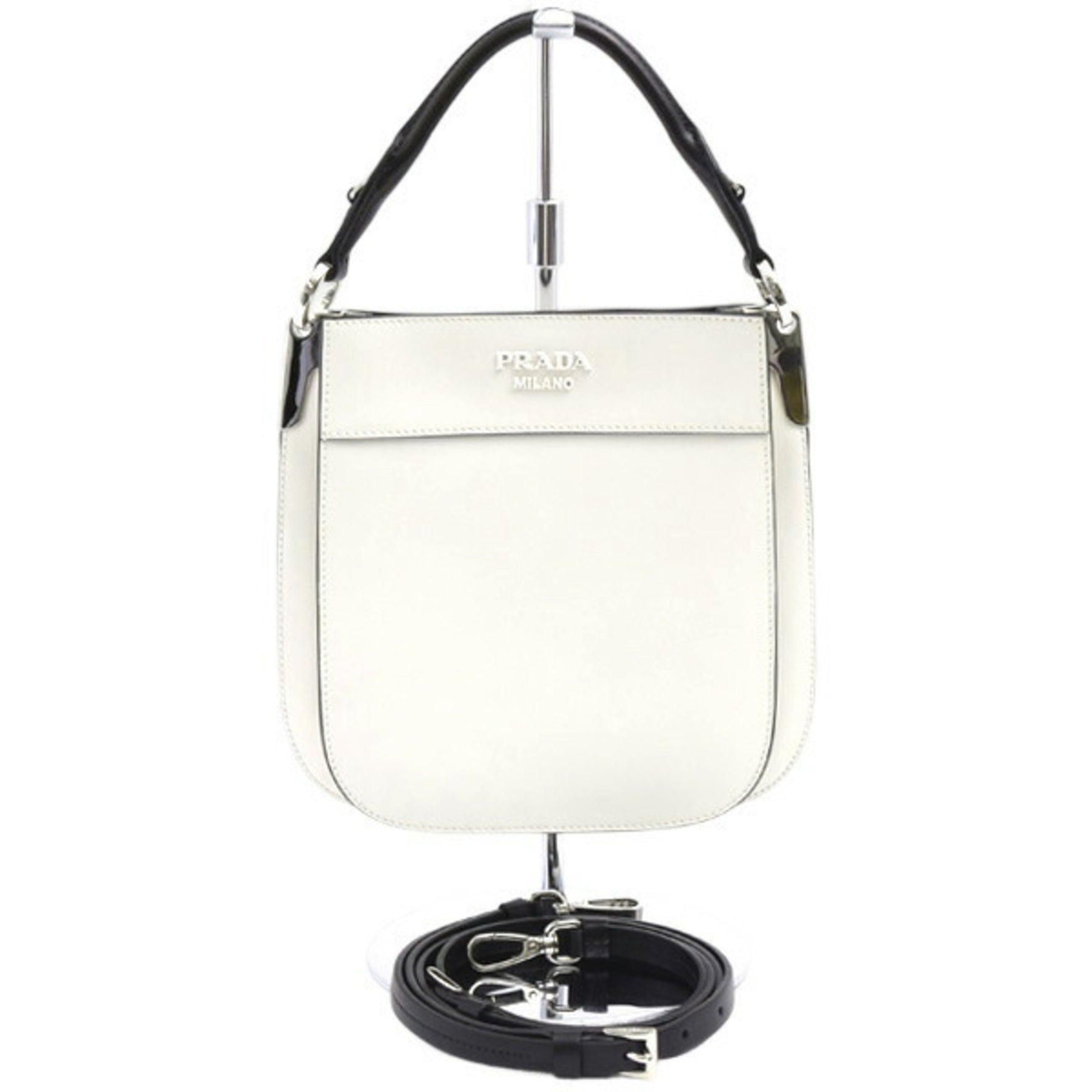 Prada Maggit Shoulder Bag in White and Black Calfskin