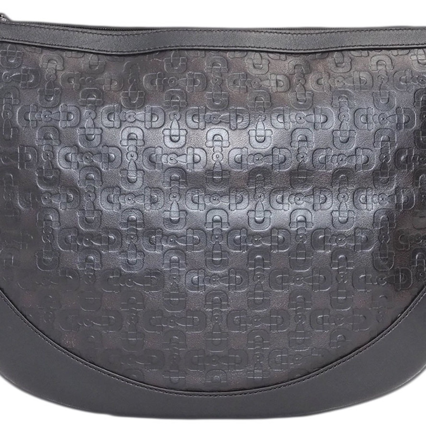 Gucci Round Shoulder Bag Leather Horsebit Embossed