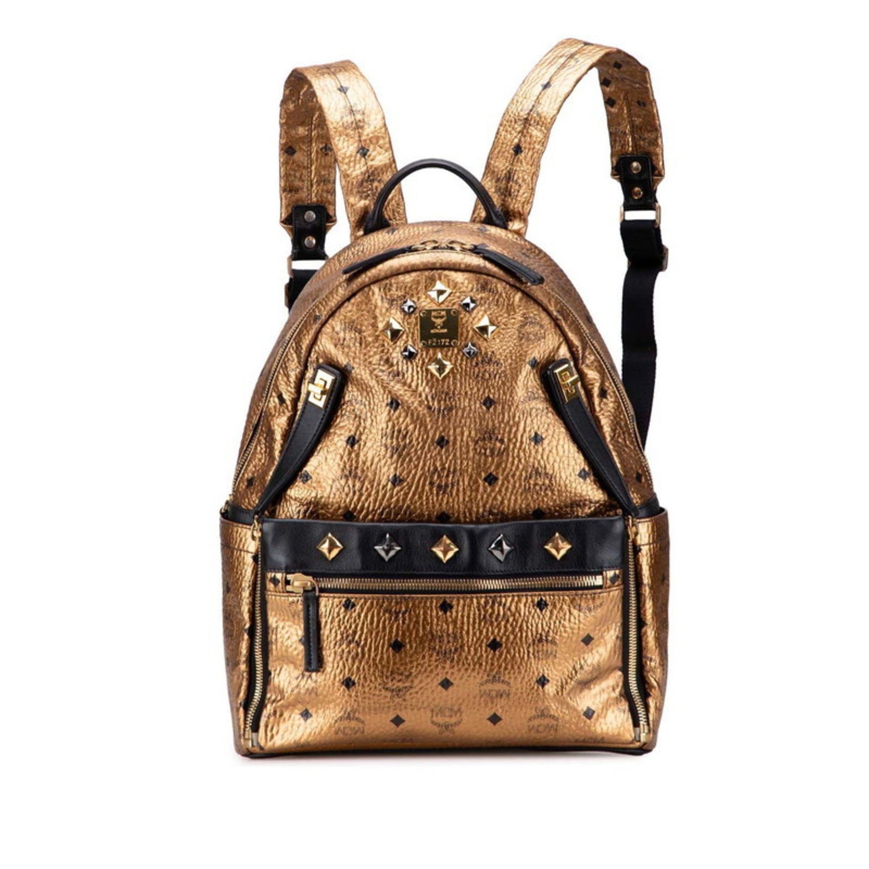 MCM Visetos Dual Stark Backpack in Brown and Bronze Leather