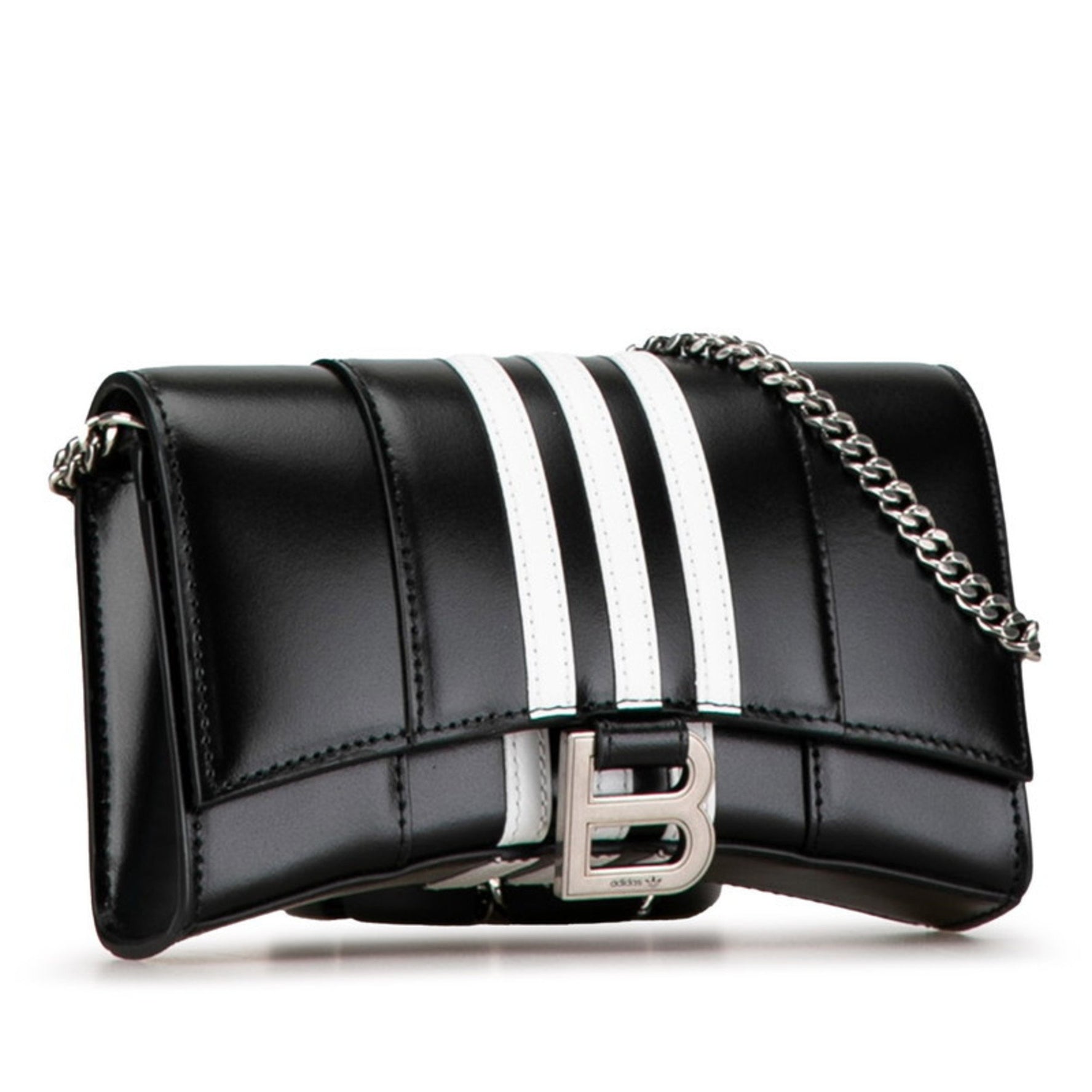 Balenciaga x adidas Hourglass Crossbody Chain Wallet Shoulder Bag Black White Leather
