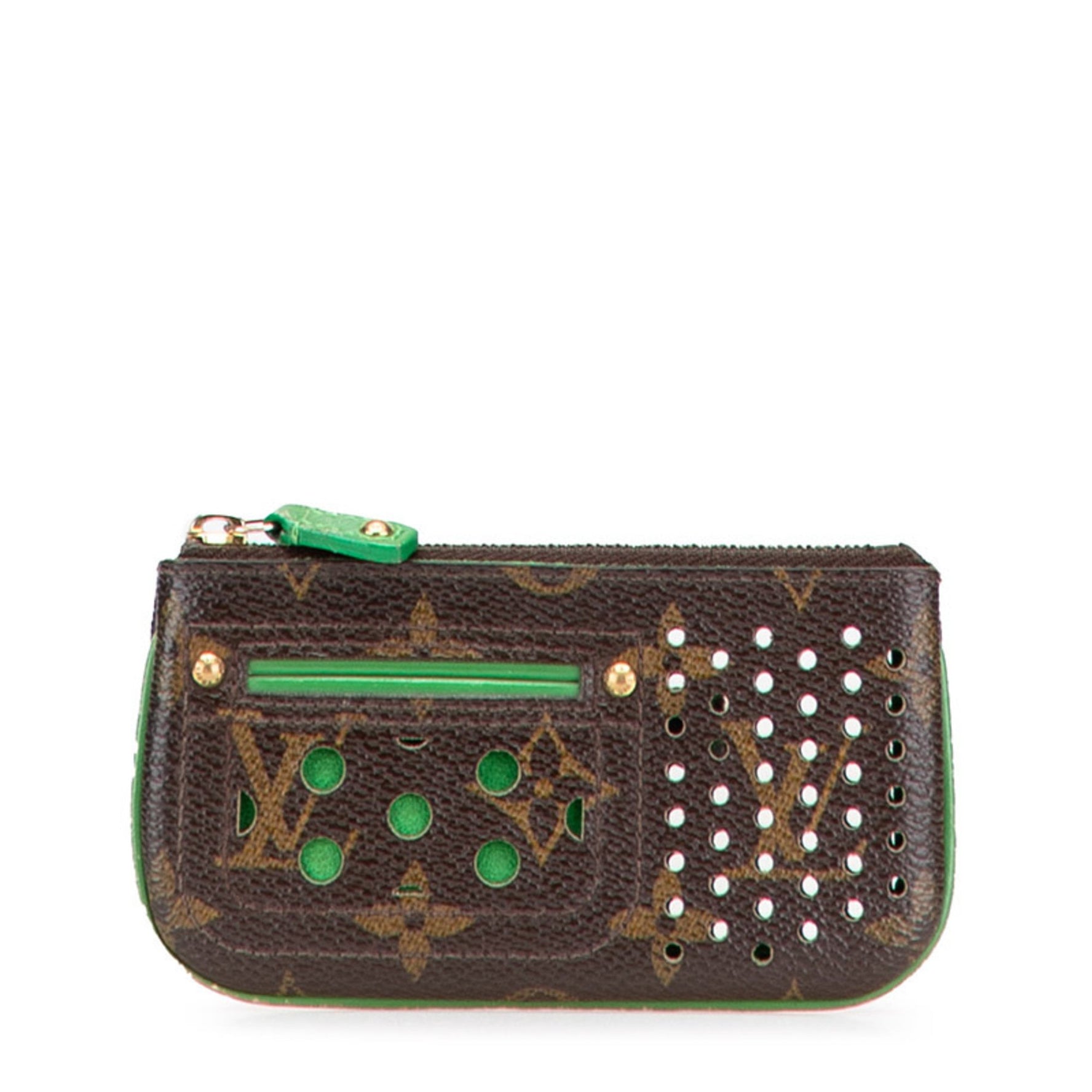 Louis Vuitton Monogram Perforated Pochette Clé Wallet/Coin Case Brown Vert Leather LOUIS VUITTON